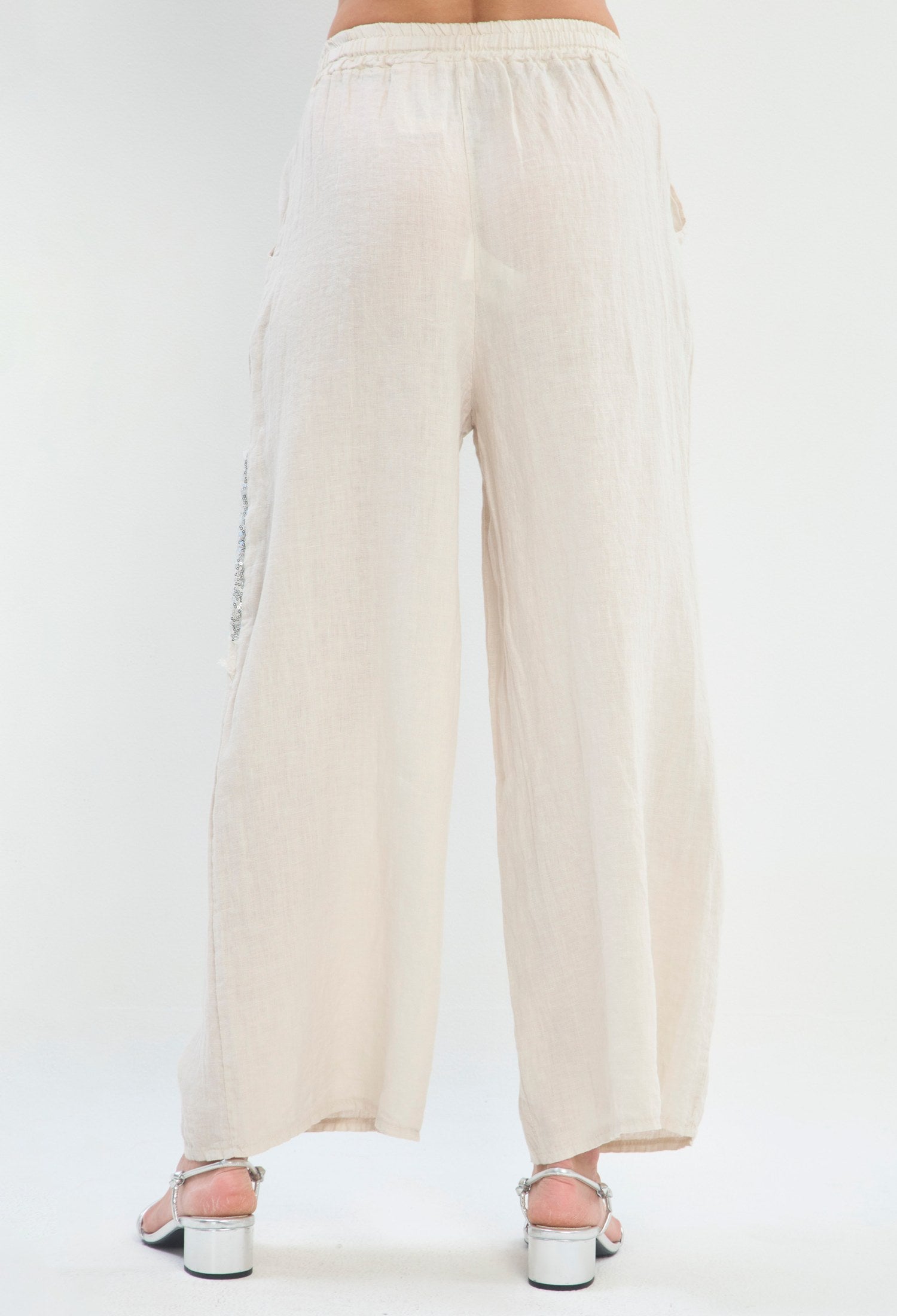 Pantalón Lino Ancho Corazón beige natural BYBLA - vista 4