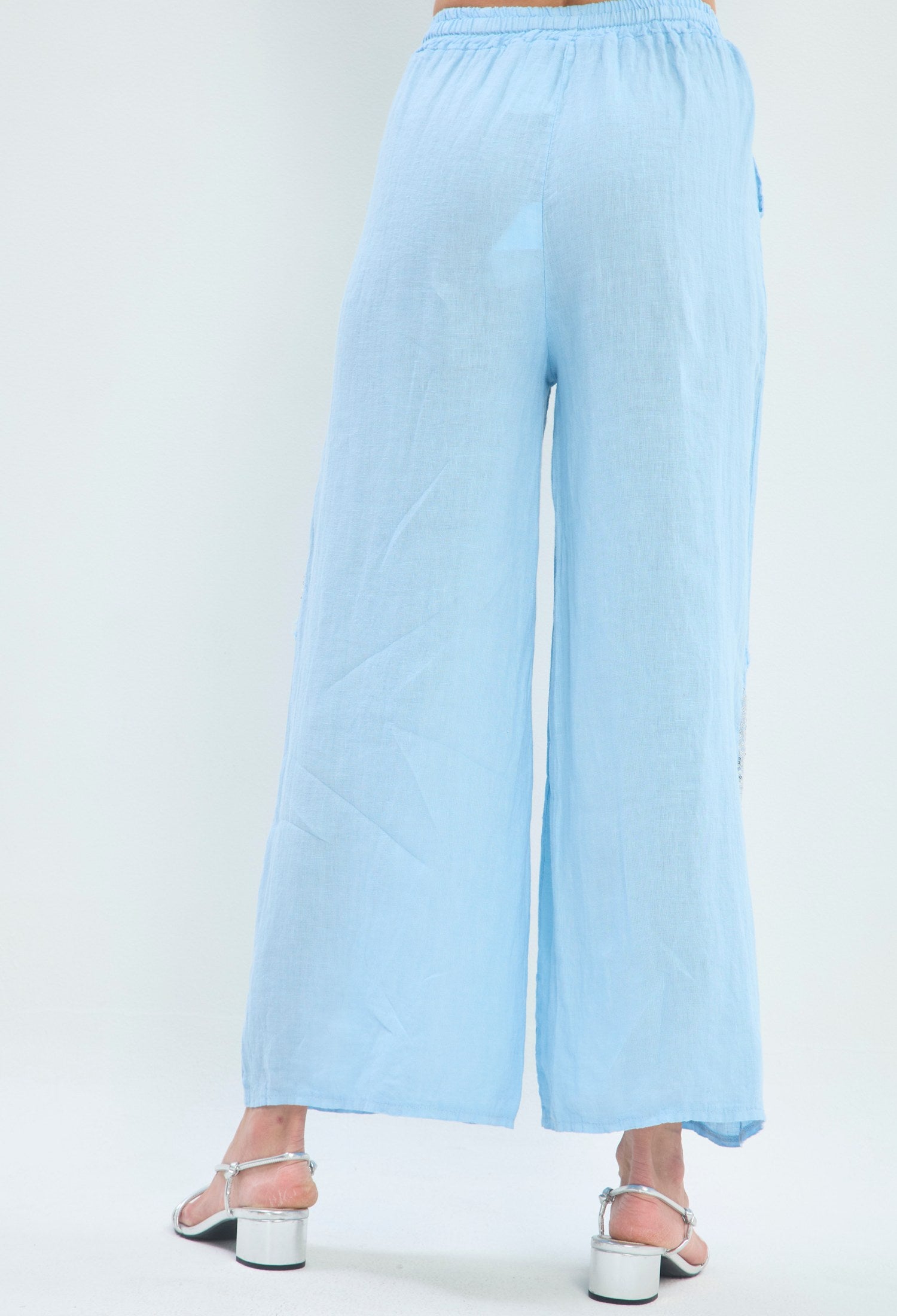Pantalón Lino Ancho Corazón celeste BYBLA