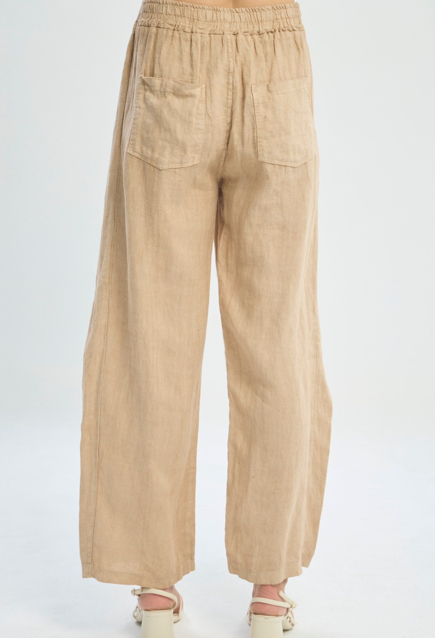 Pantalón camel en lino con paneles cruzados y botones en la pretina - vista 5