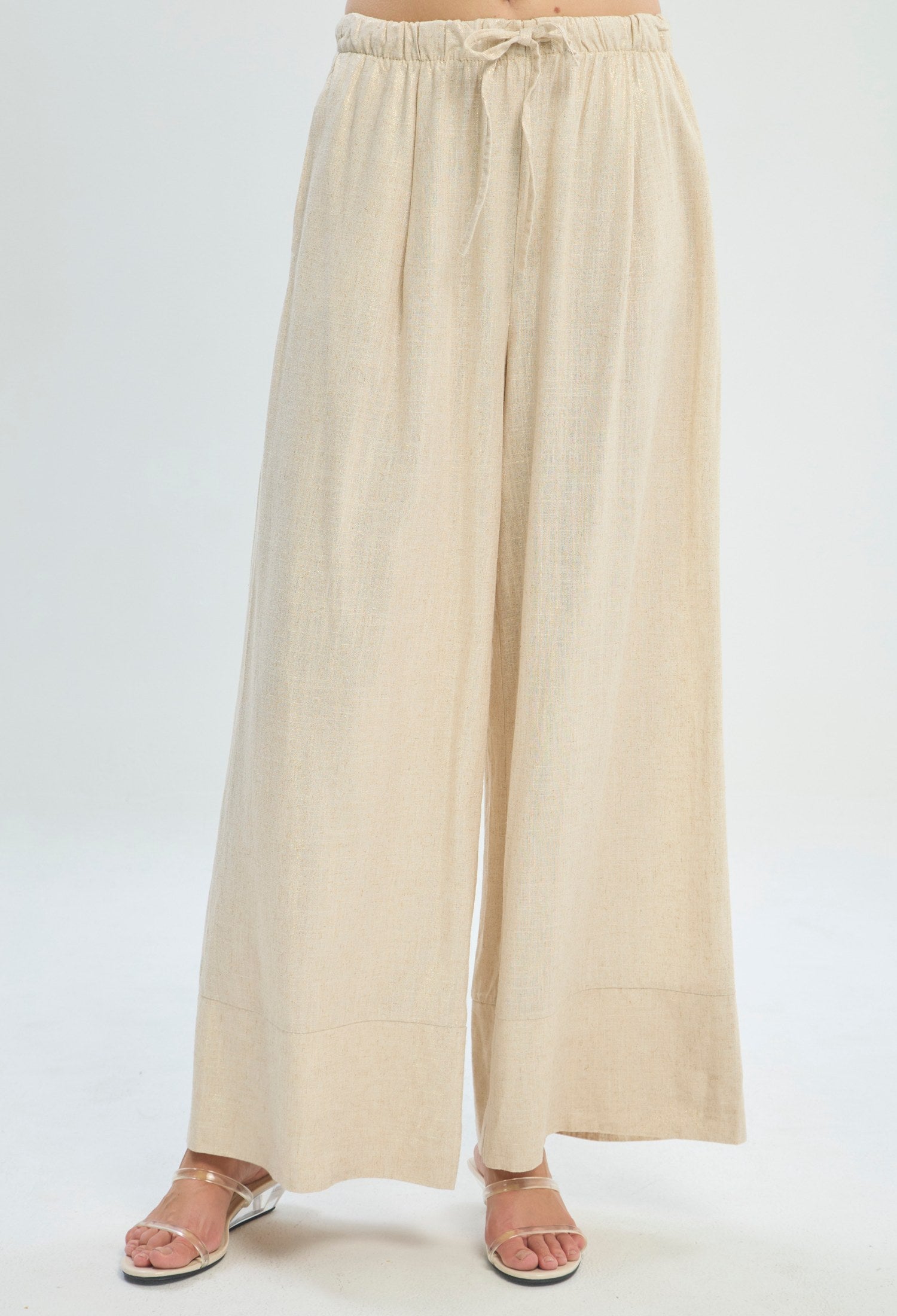 Pantalón palazzo dorado de lino con cordón en la cintura BYBLA - vista 2