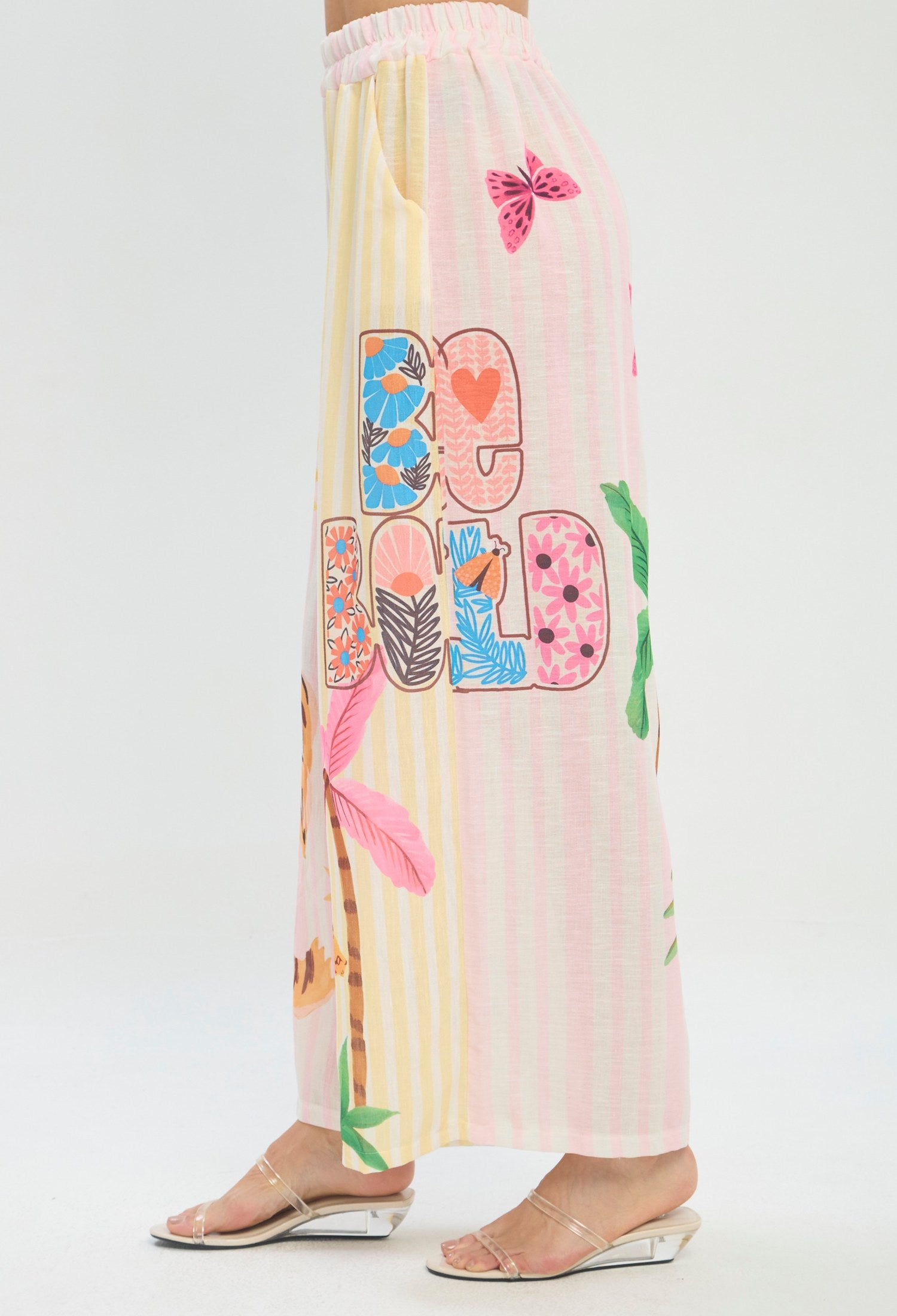 Pantalón palazzo multicolor estampado tropical BYBLA - vista 4
