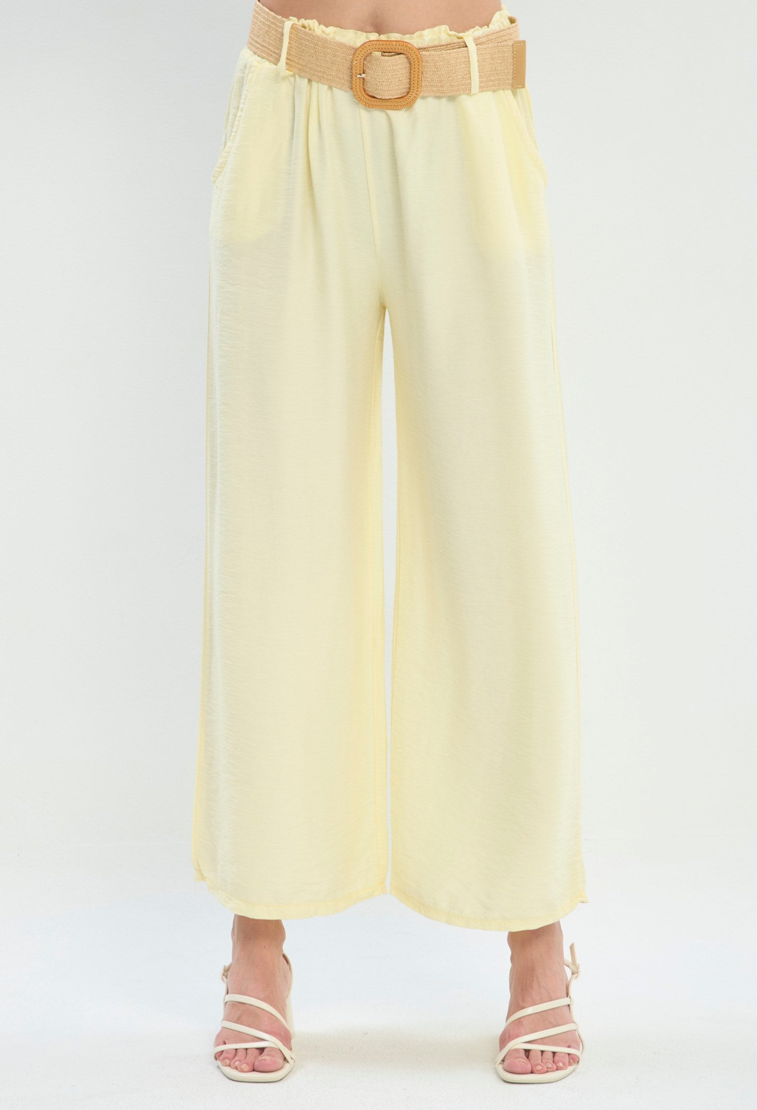 Pantalón Recto Cintura Correa amarillo claro BYBLA - vista 2