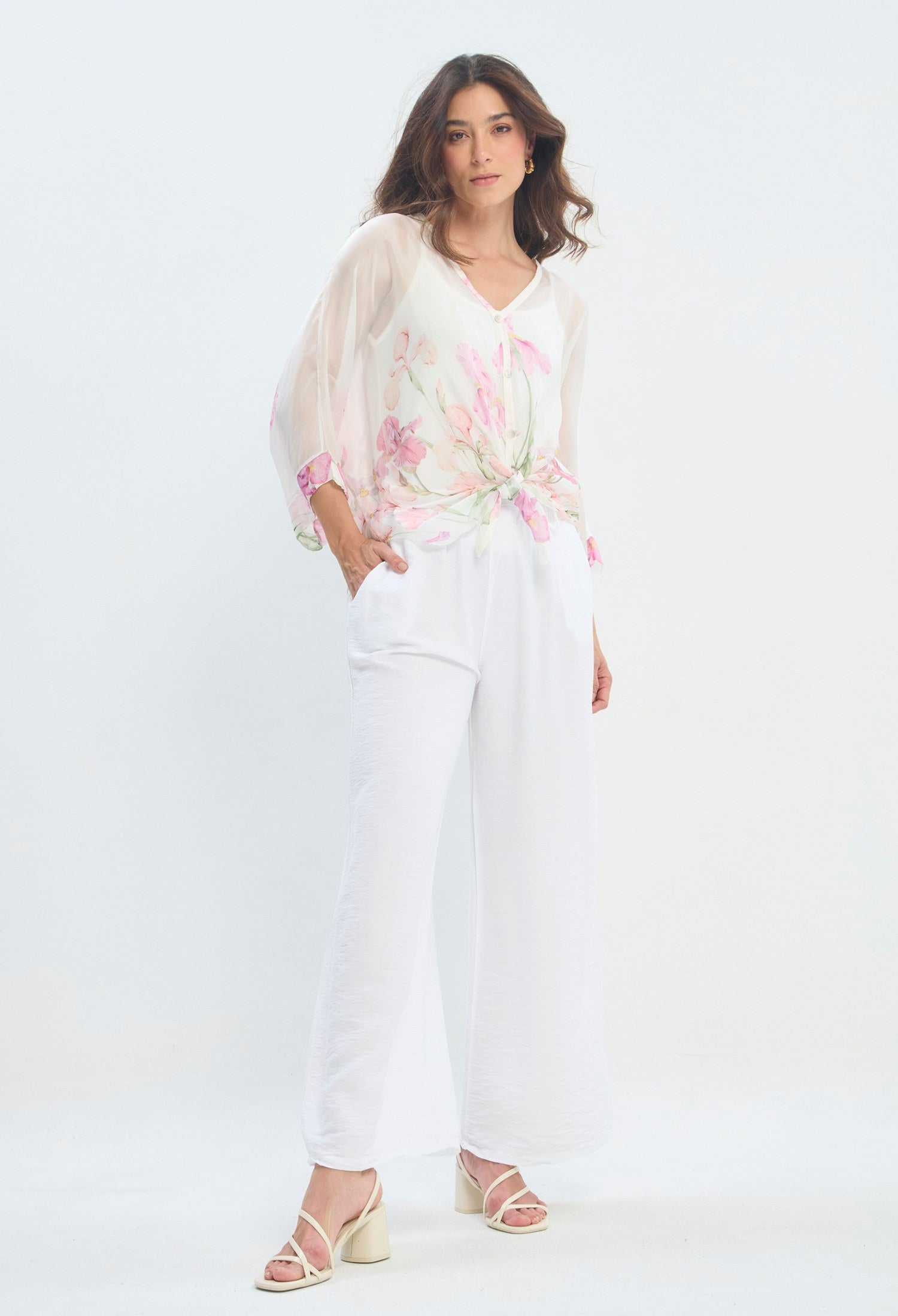 Pantalón Recto Cintura Correa blanco BYBLA