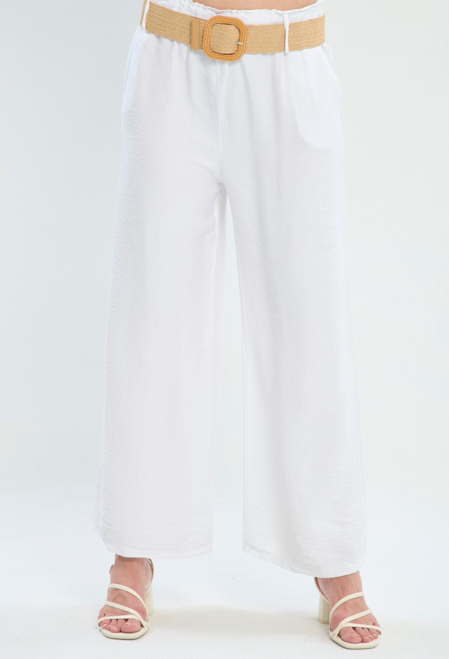 Pantalón Recto Cintura Correa blanco BYBLA