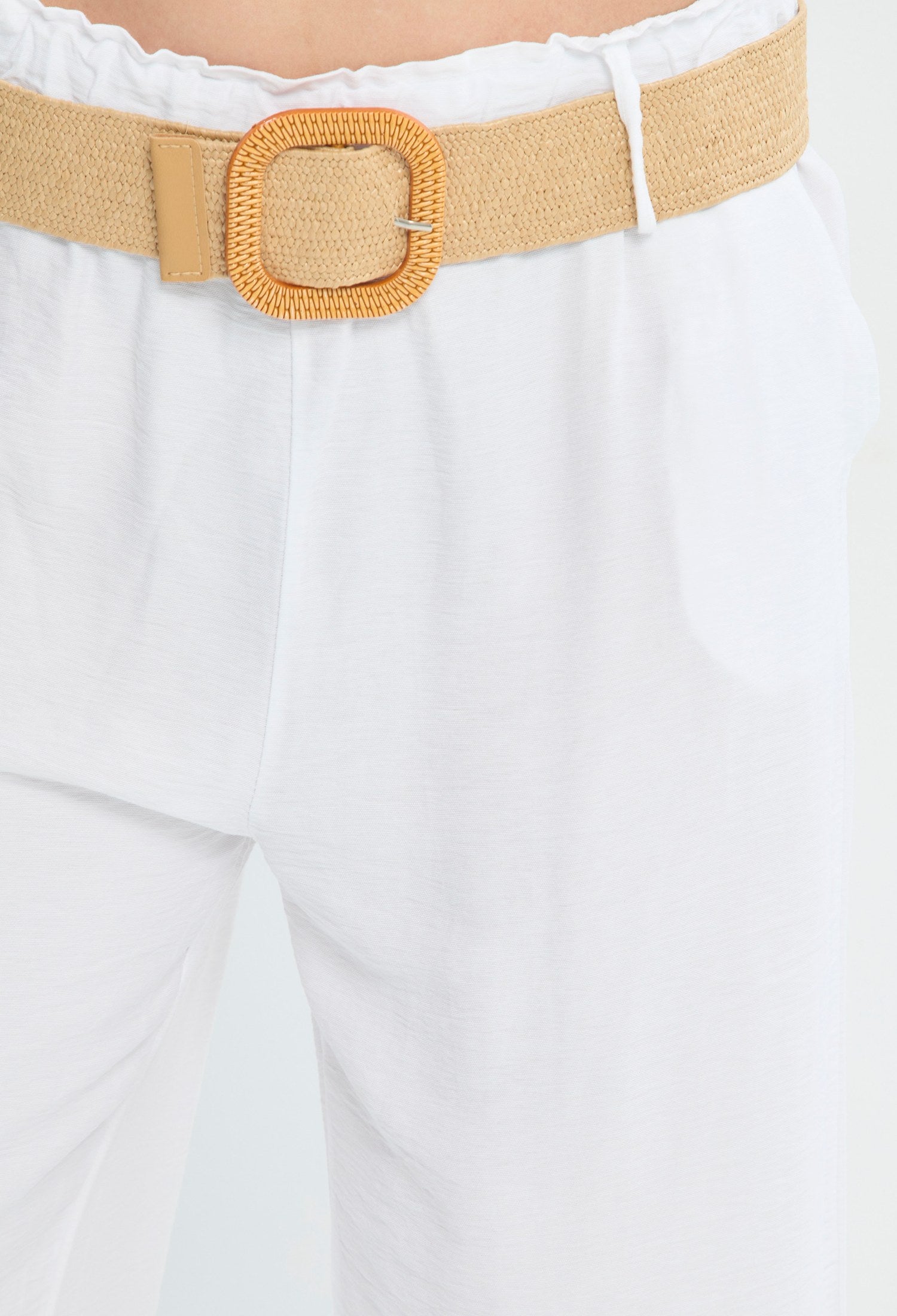 Pantalón Recto Cintura Correa blanco BYBLA