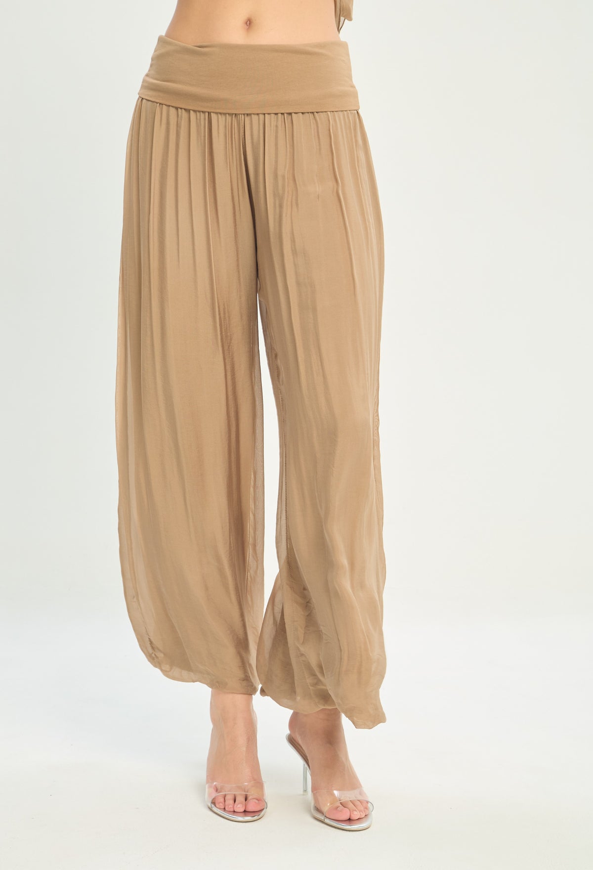Pantalón Seda Pretina Ancha camel BYBLA