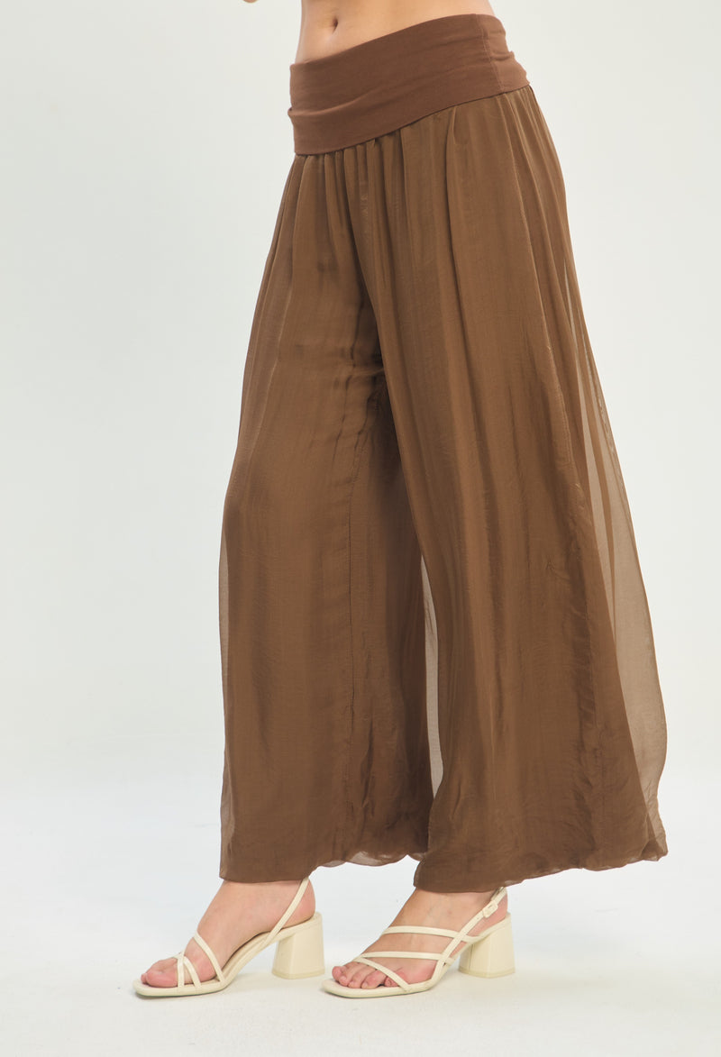 Pantalón Seda Pretina Ancha café chocolate BYBLA