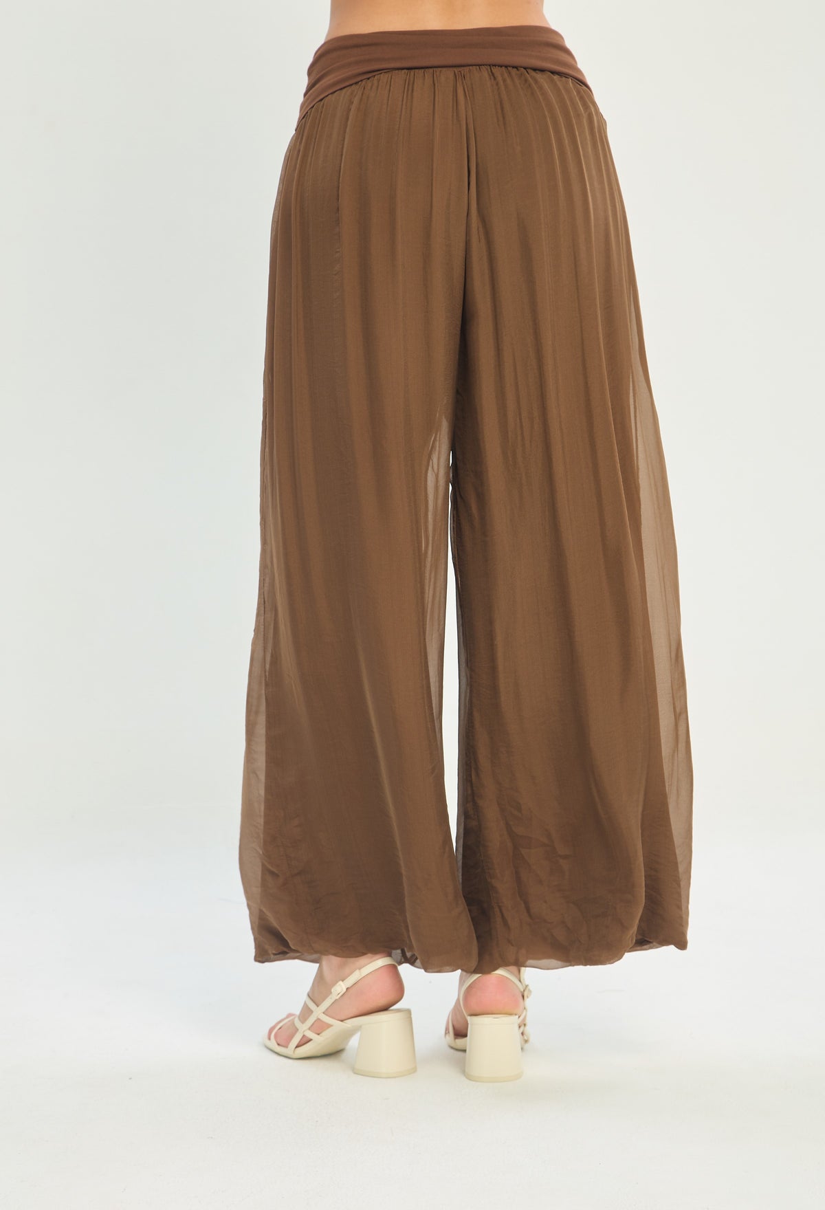 Pantalón Seda Pretina Ancha café chocolate BYBLA