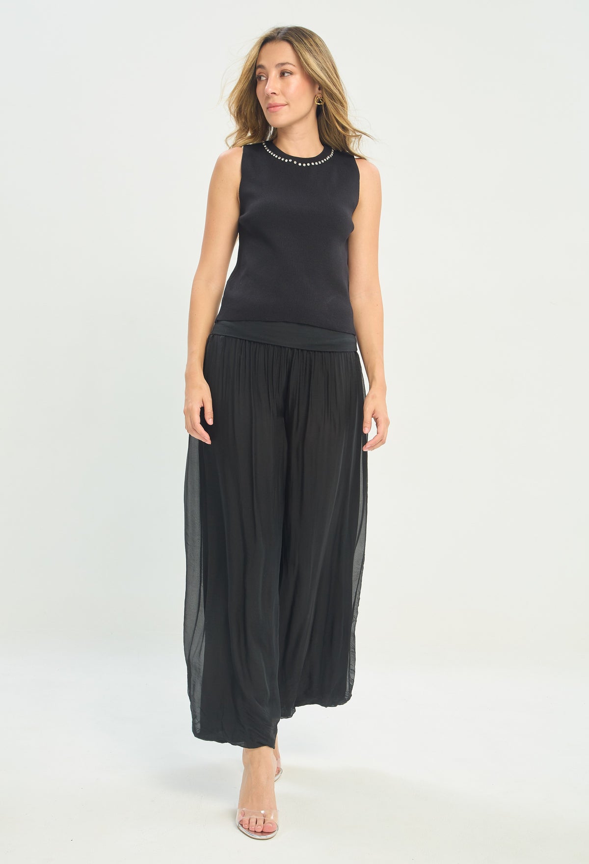 Pantalón Seda Pretina Ancha negro BYBLA