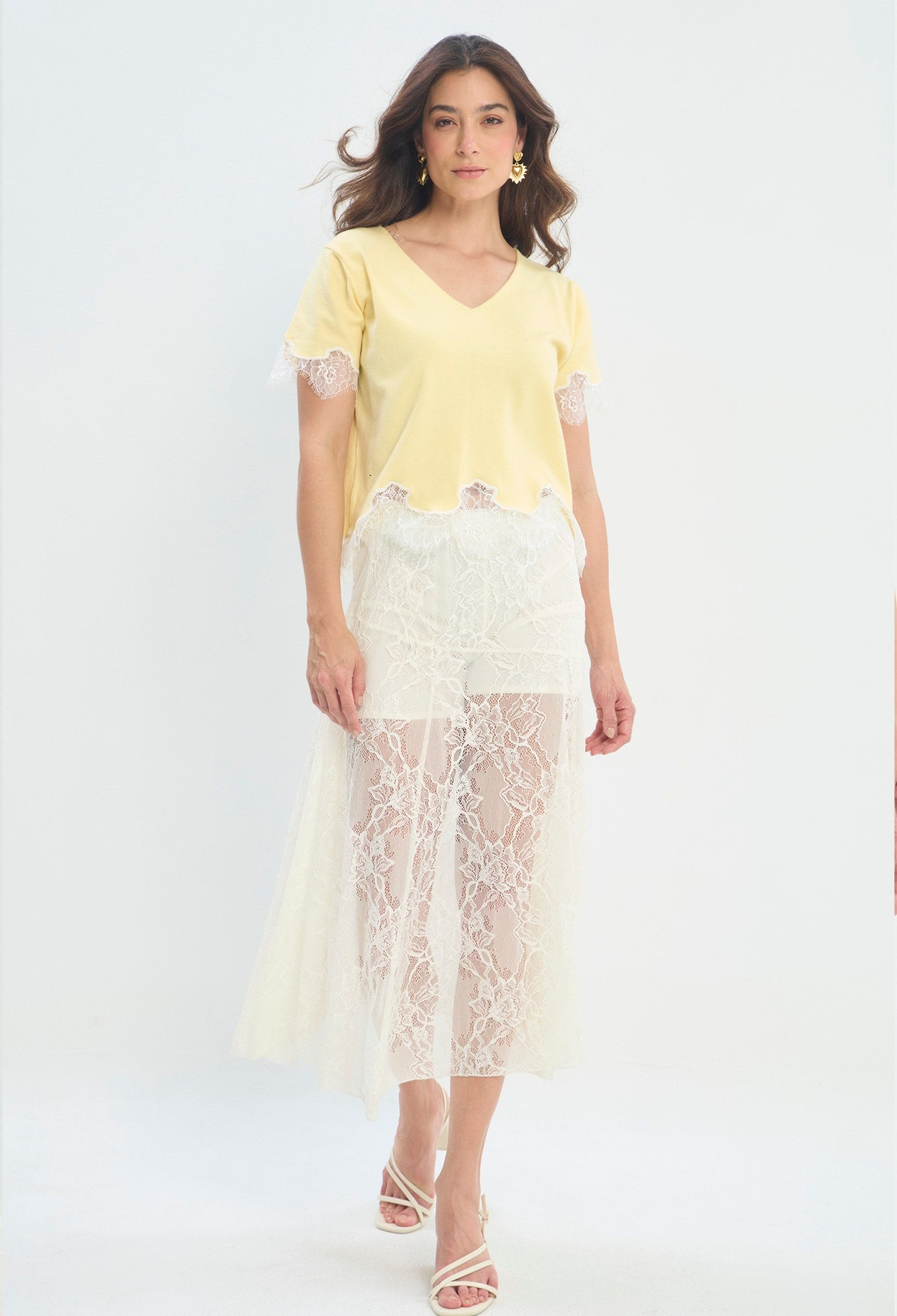 Set Falda Encaje Calado marfil sale BYBLA