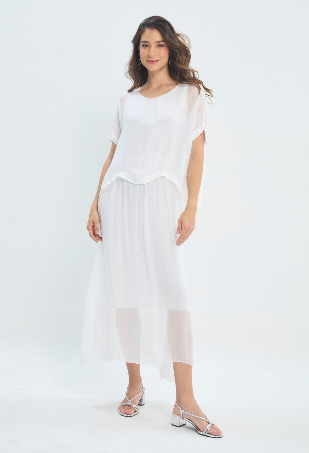 Vestido Blusón Manga Capa blanco BYBLA