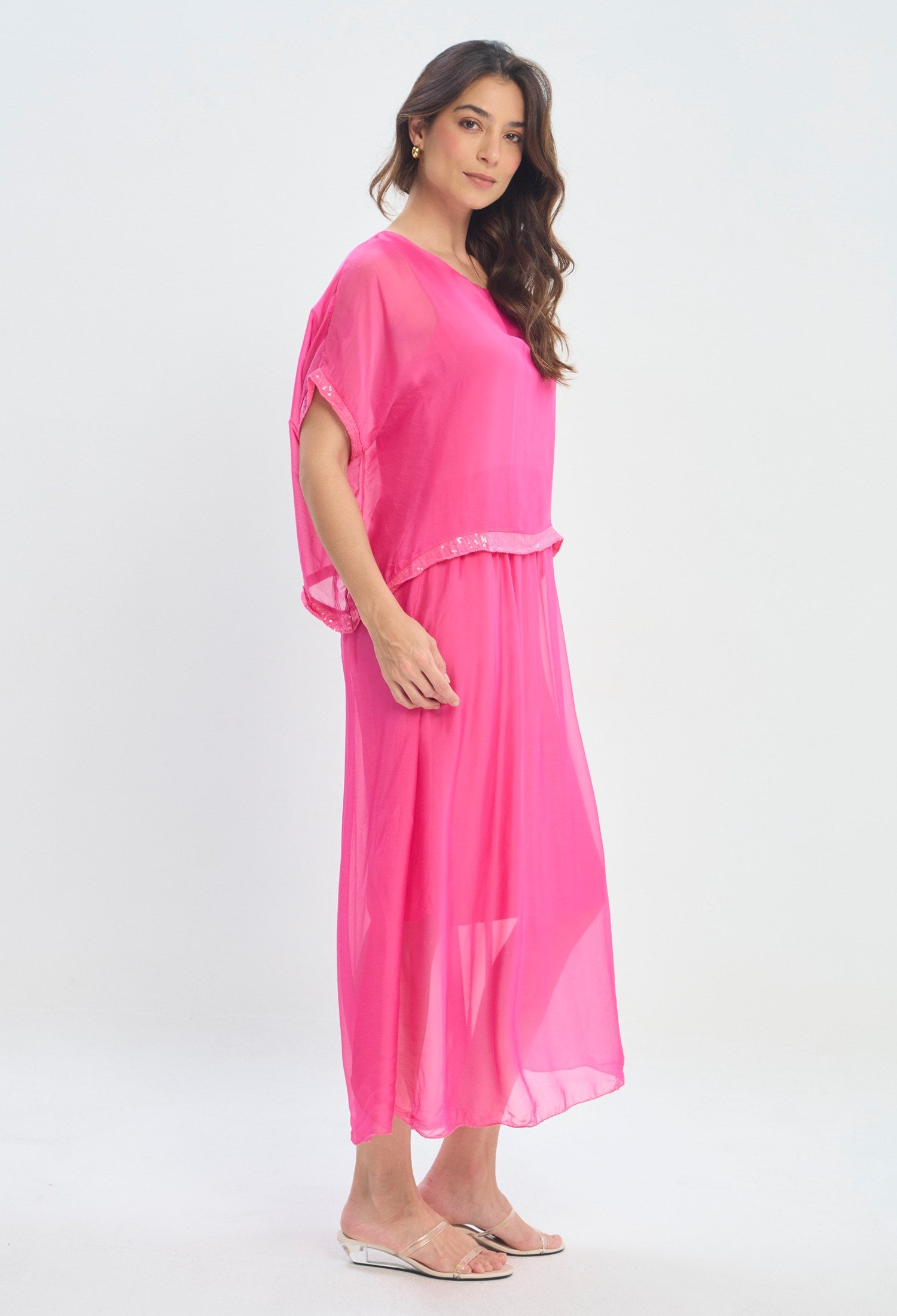 Vestido Blusón Manga Capa fucsia BYBLA