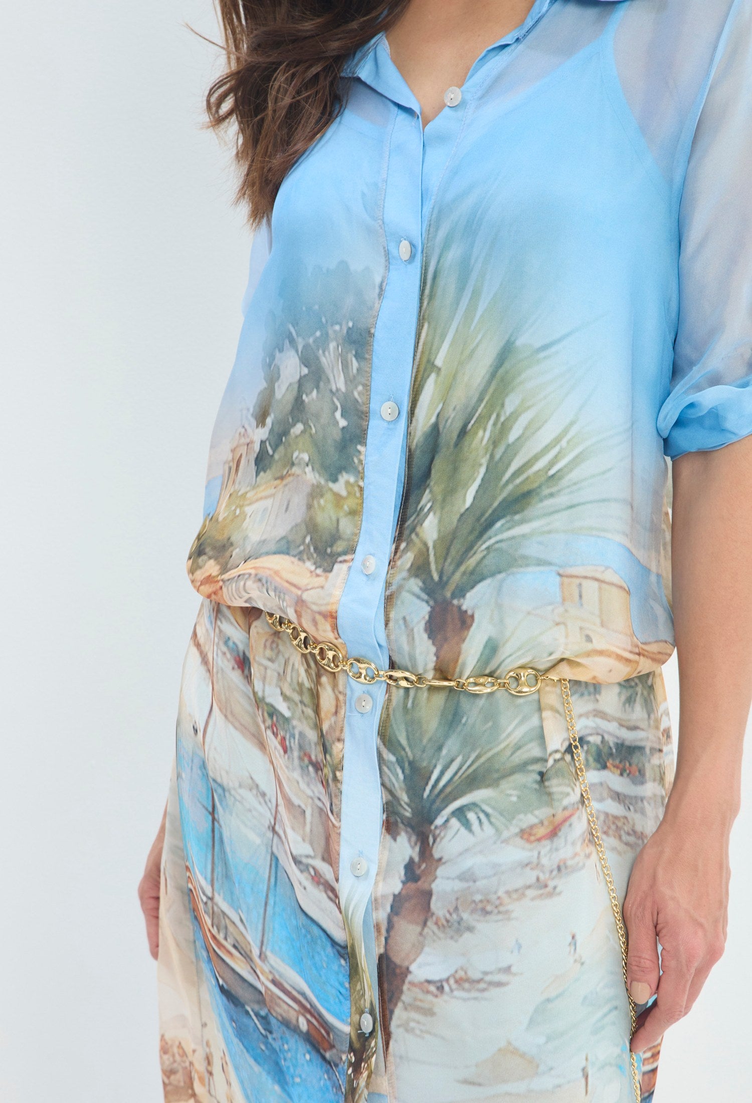 Vestido Camisero Paisaje Acuarela azul cielo BYBLA - vista 4
