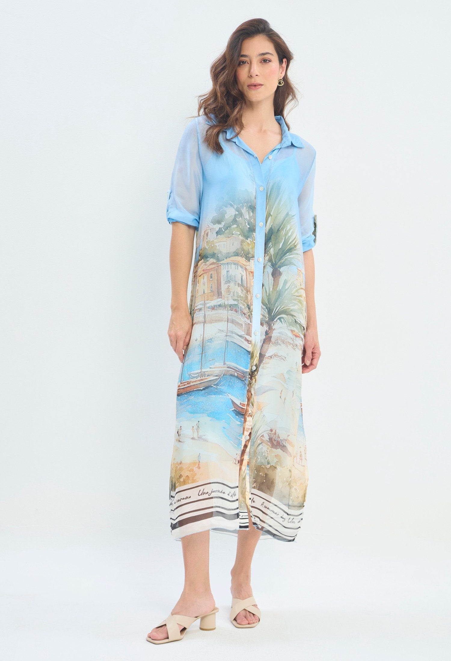 Vestido Camisero Paisaje Acuarela azul cielo BYBLA - vista 5
