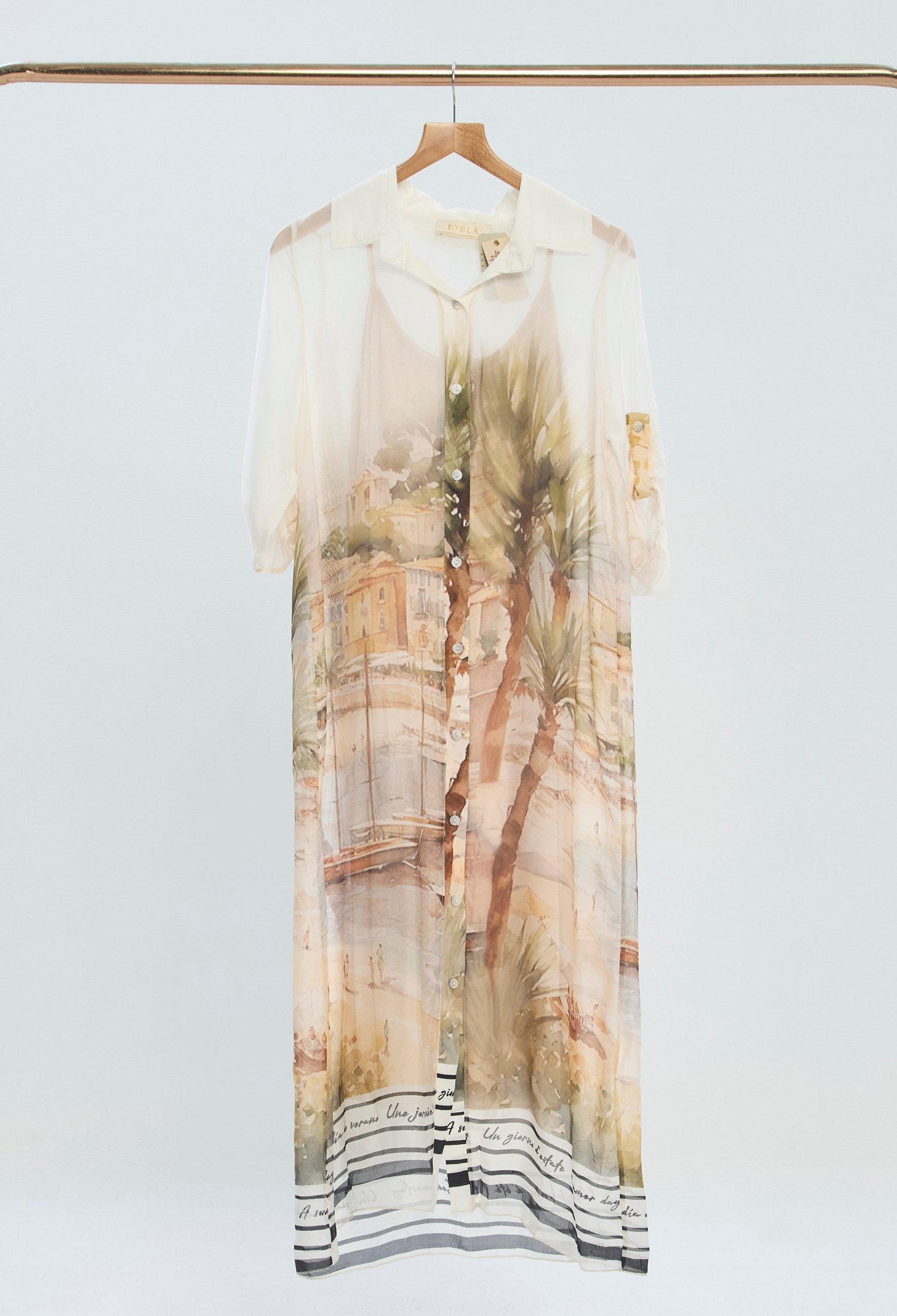 Vestido Camisero Paisaje Acuarela beige estampado paisaje BYBLA