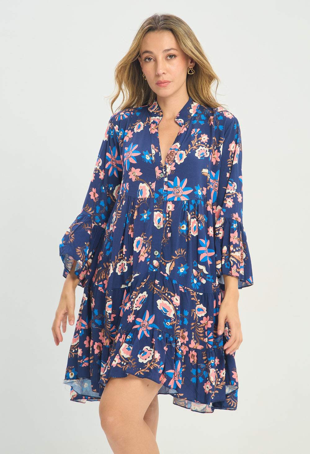Vestido Corto Estampado Flores Azul Marino BYBLA