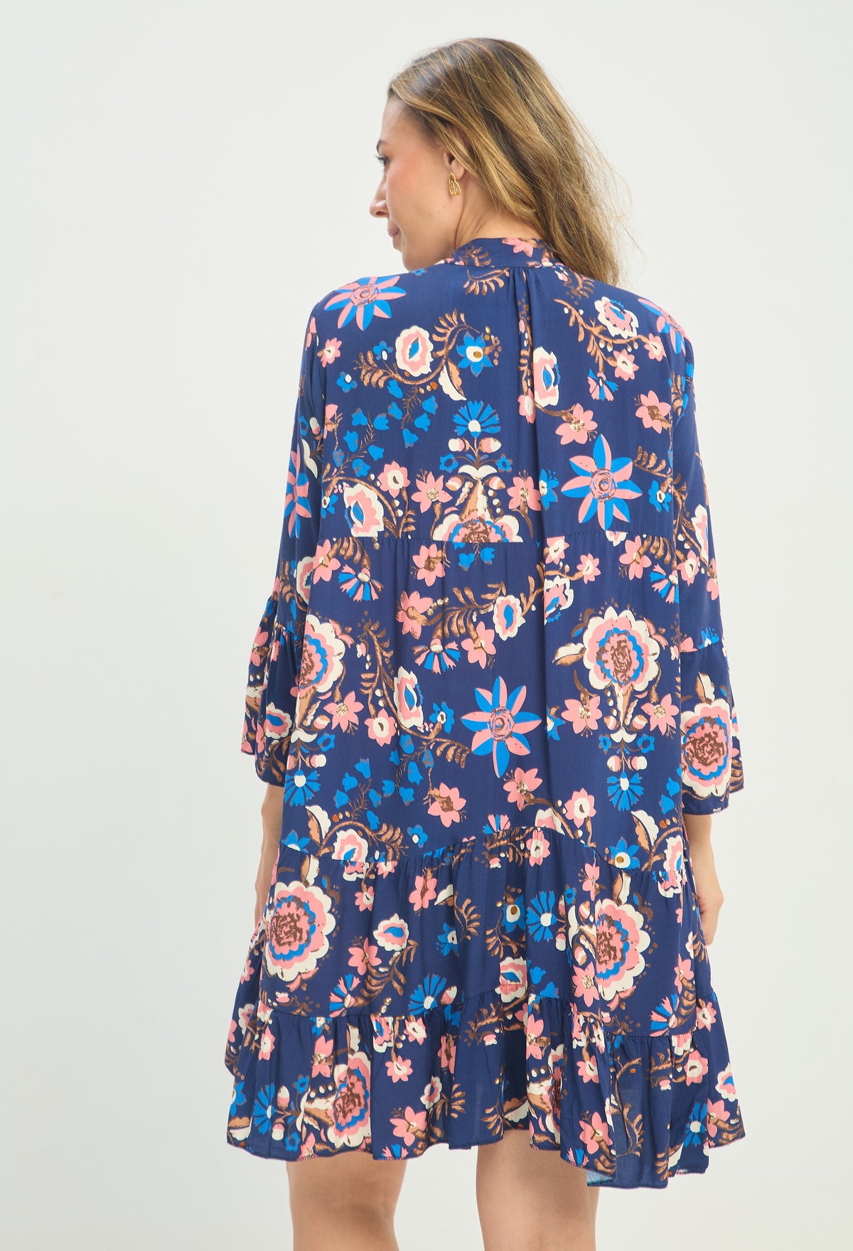 Vestido Corto Estampado Flores Azul Marino BYBLA - vista 4