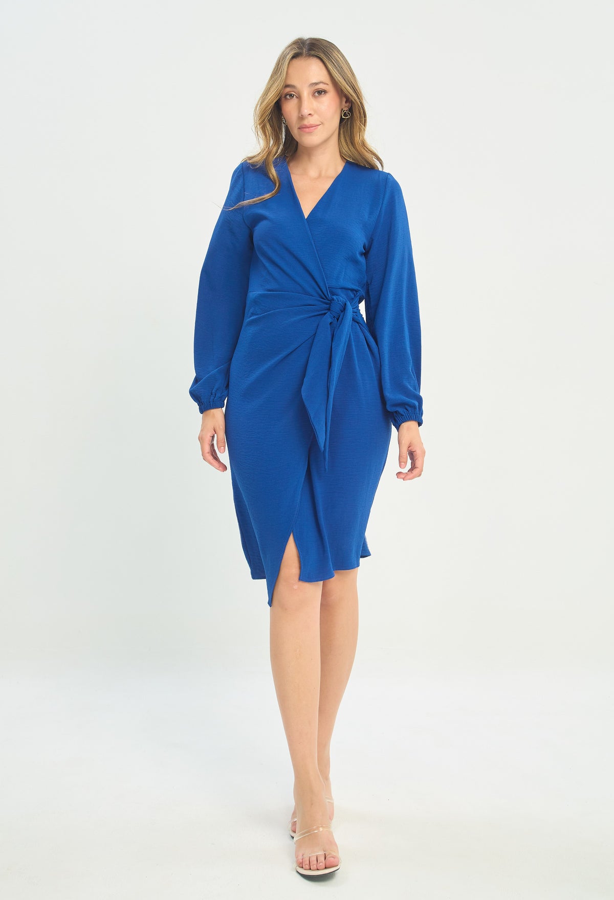 Vestido Cruzado Manga Larga Azul Rey BYBLA