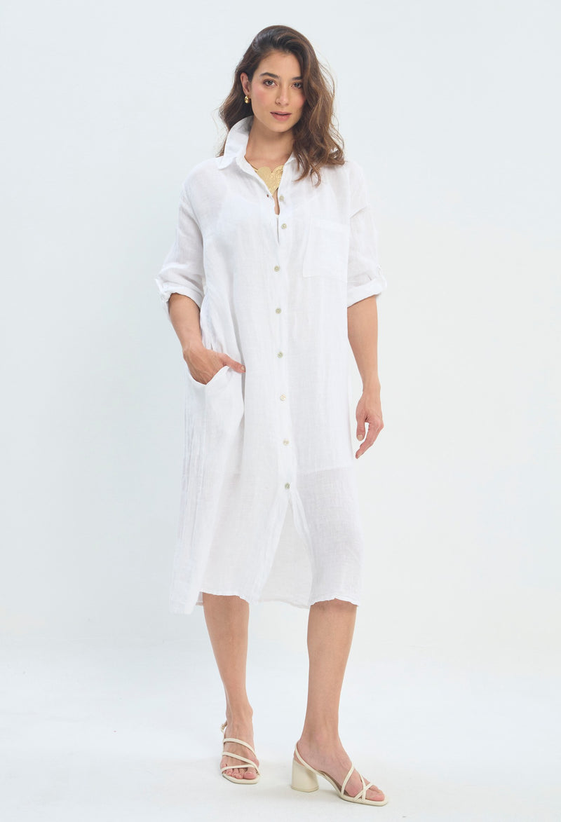 Vestido Largo Camisero Botones blanco sale BYBLA