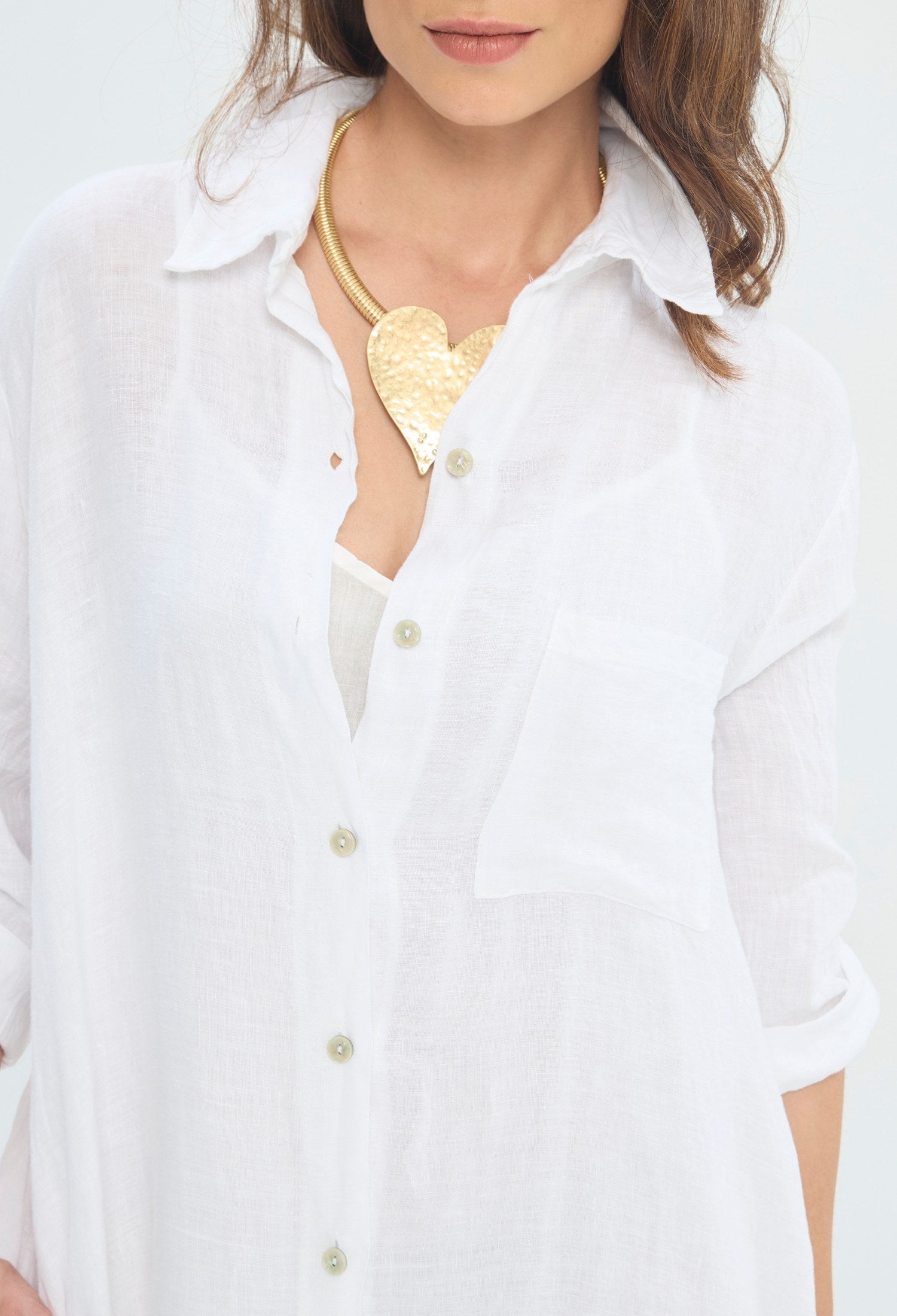 Vestido Largo Camisero Botones blanco sale BYBLA