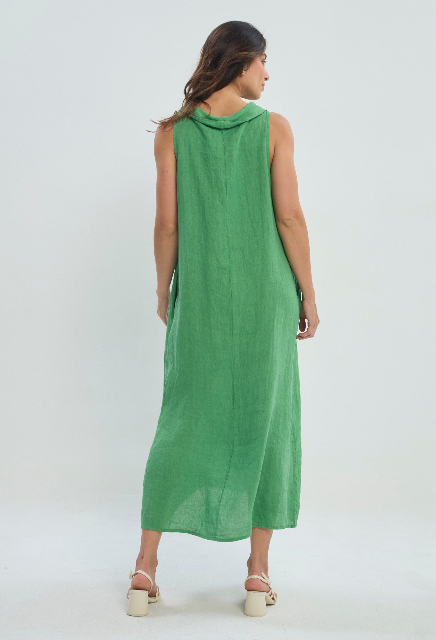 Vestido Largo de Lino Drapeado verde esmeralda sale BYBLA