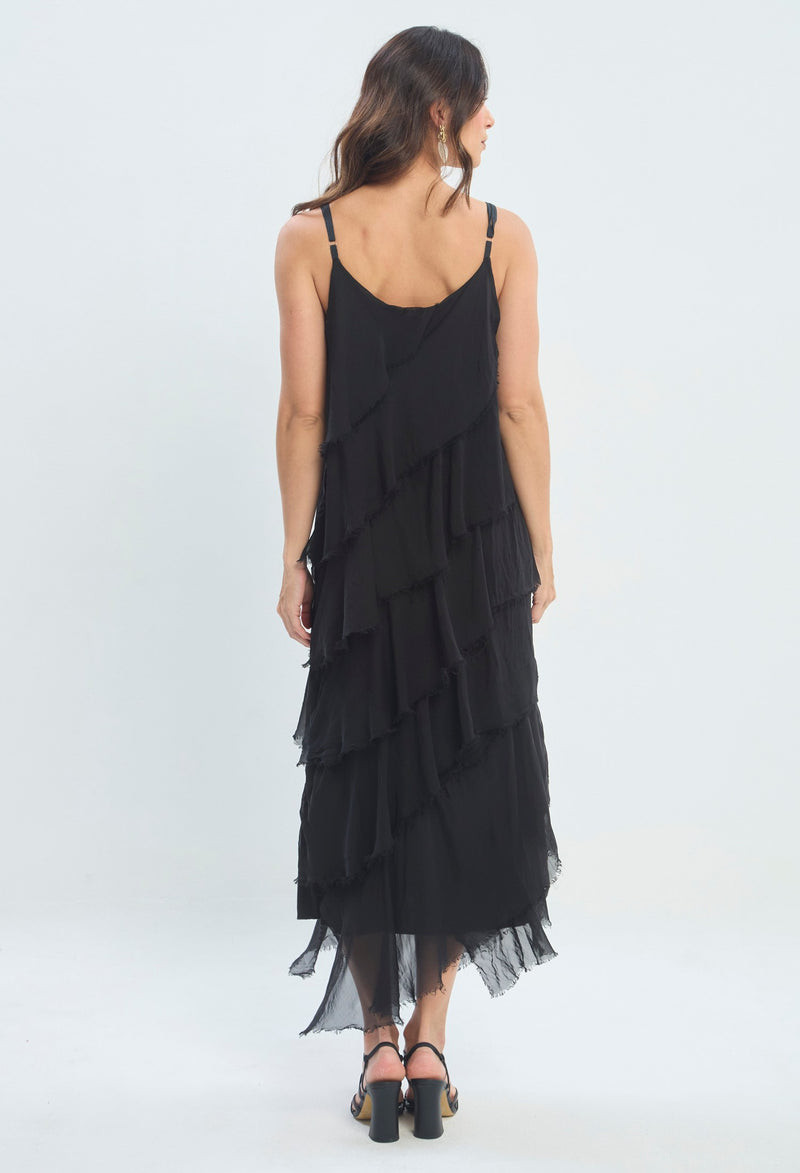 Vestido Largo Capas y Tirantes negro BYBLA - vista 2