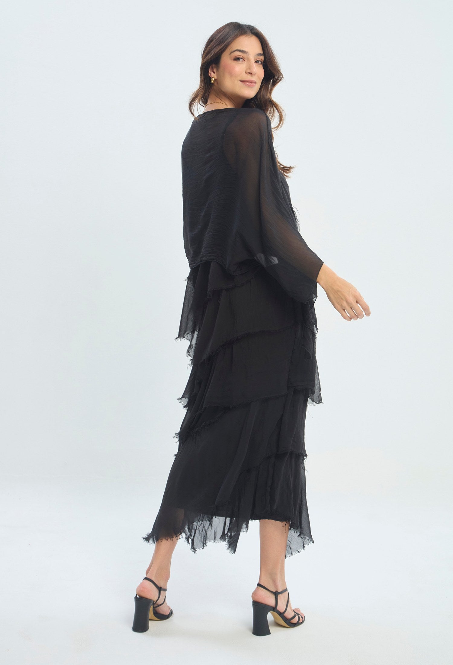 Vestido Largo Capas y Tirantes negro BYBLA - vista 7