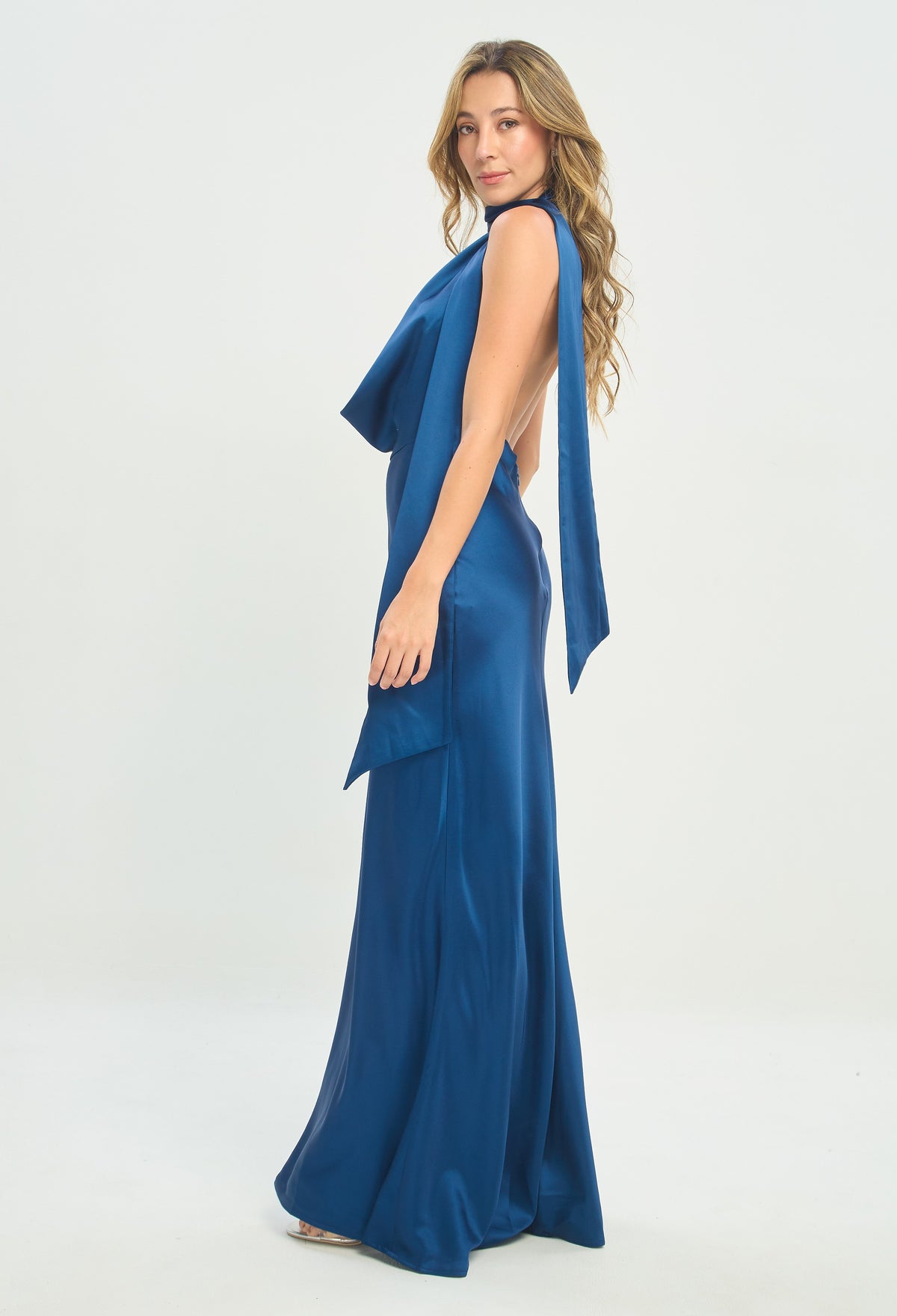Vestido Largo con Bufanda Azul Petróleo BYBLA - vista 2