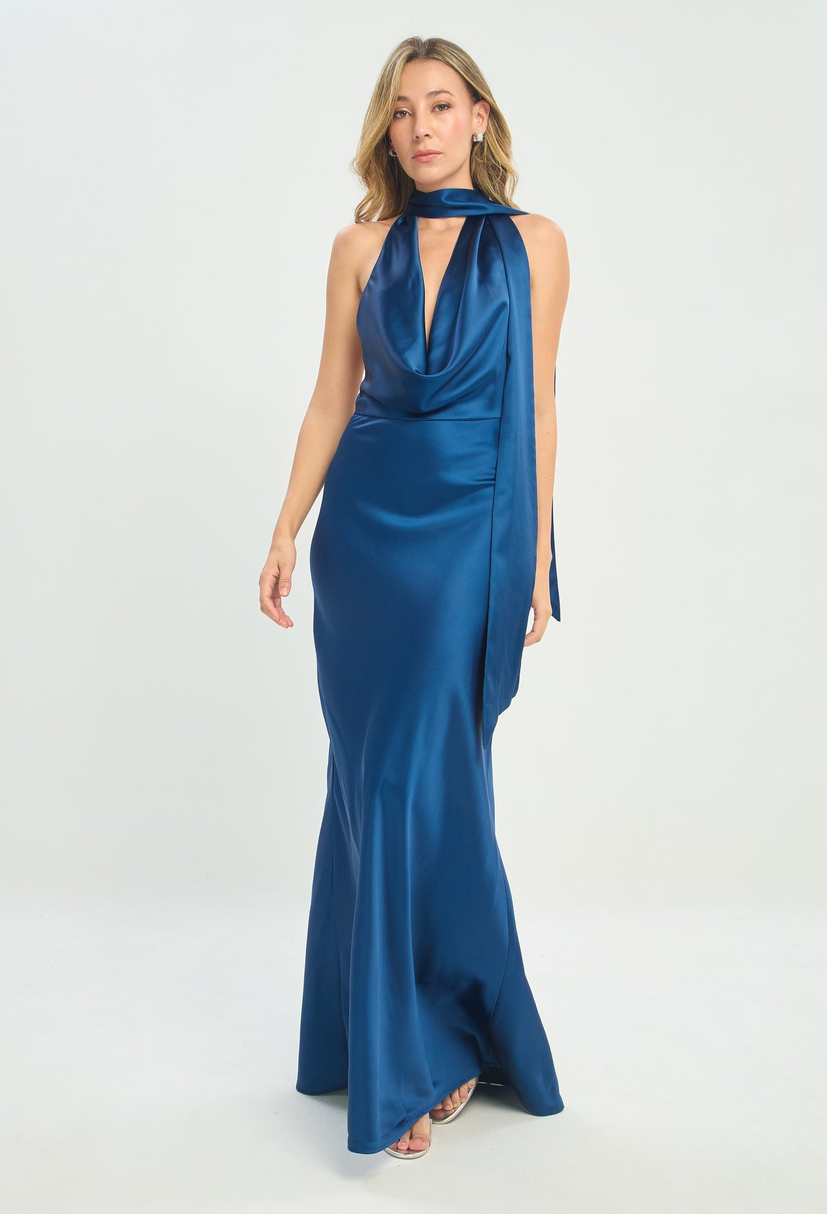 Vestido Largo con Bufanda Azul Petróleo BYBLA - vista 6