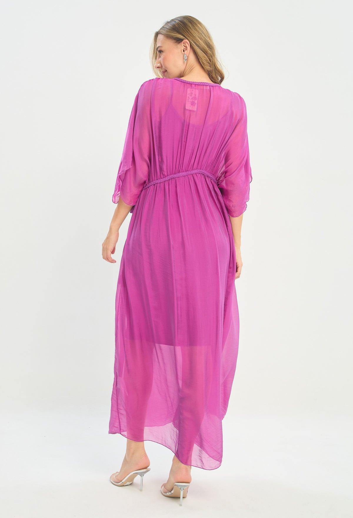 Vestido Largo de Seda Trenzado Magenta BYBLA - vista 3
