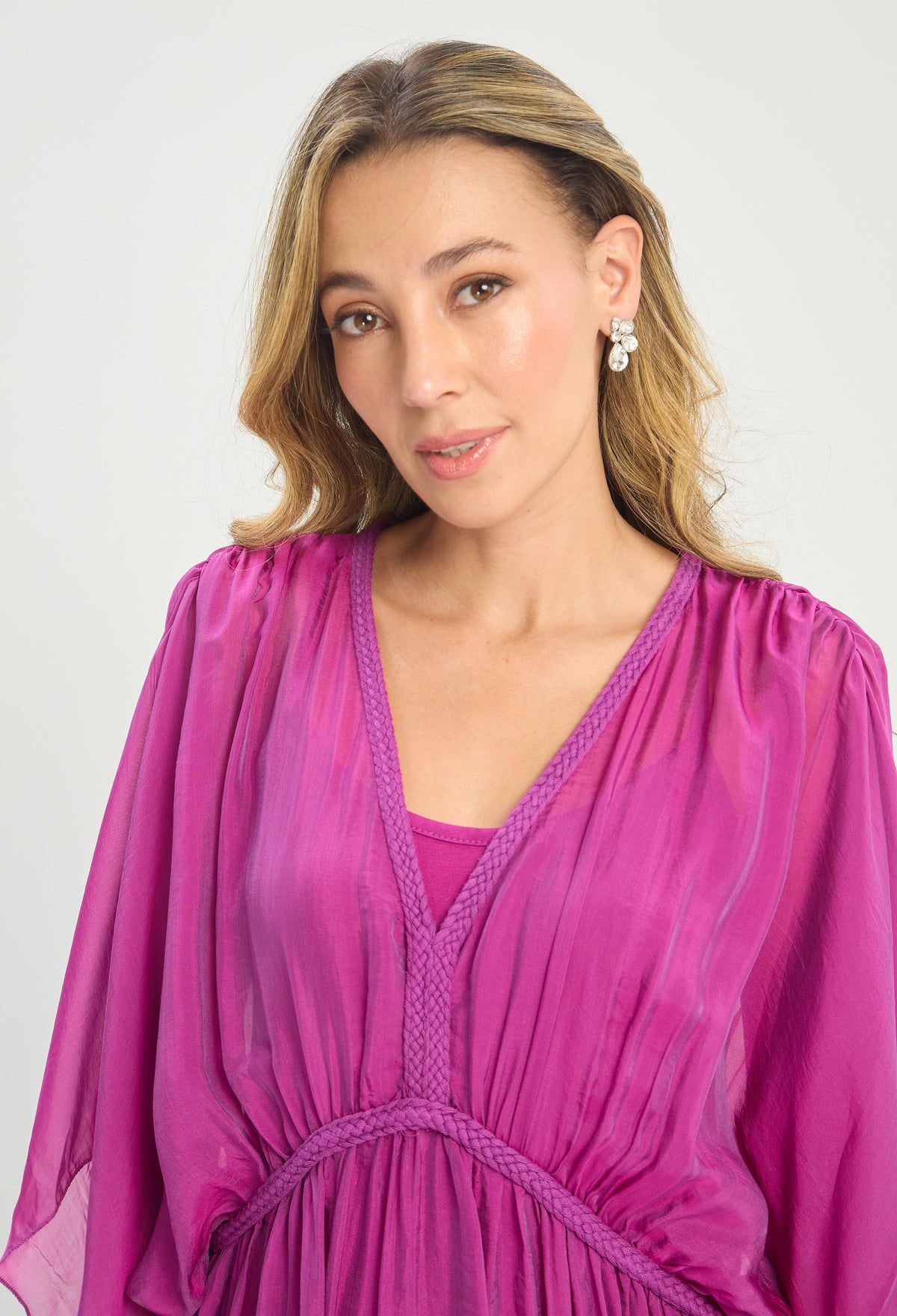 Vestido Largo de Seda Trenzado Magenta BYBLA - vista 5