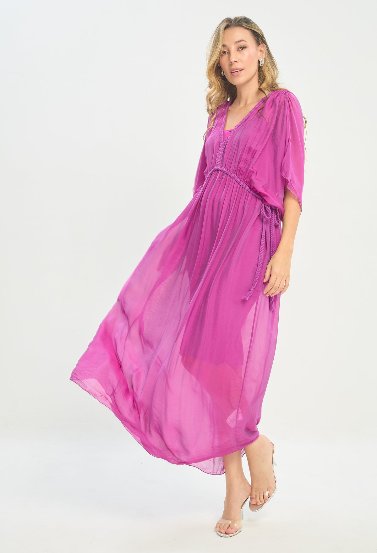 Vestido Largo de Seda Trenzado Magenta BYBLA - vista 6