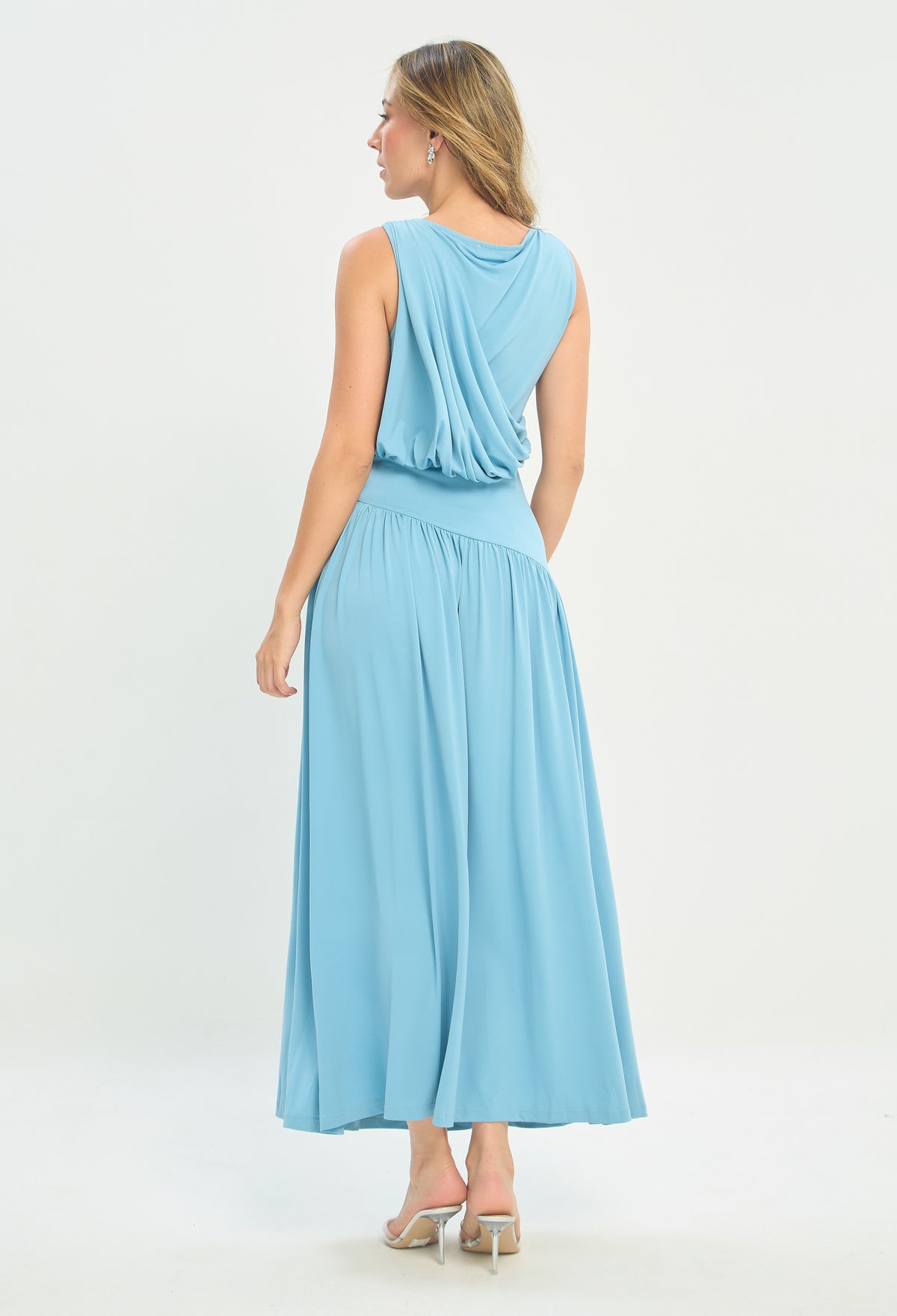 Vestido Largo Espalda Drapeada Azul Cielo BYBLA - vista 3