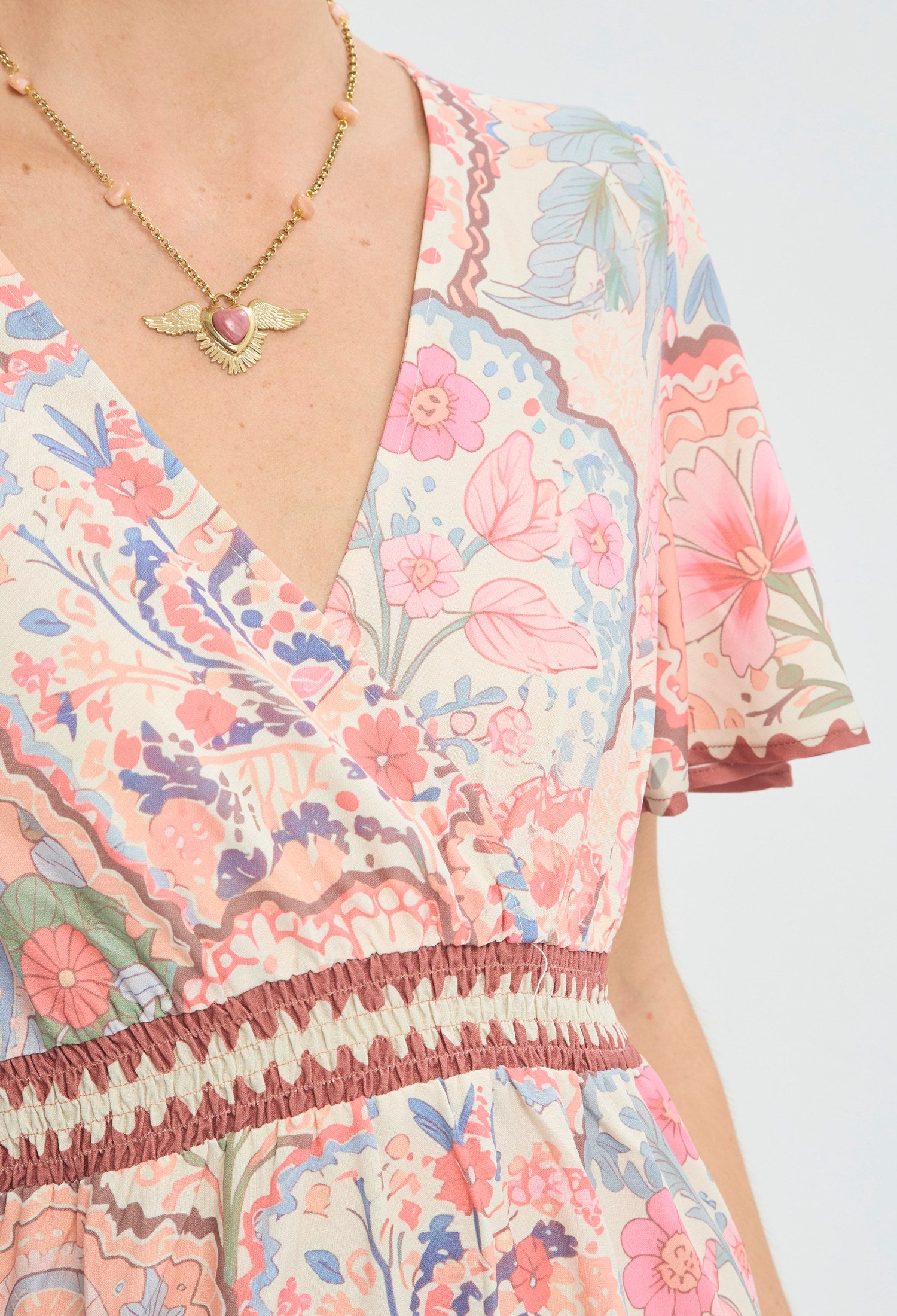 Vestido largo estampado floral rosa con mangas de vuelo BYBLA - vista 7