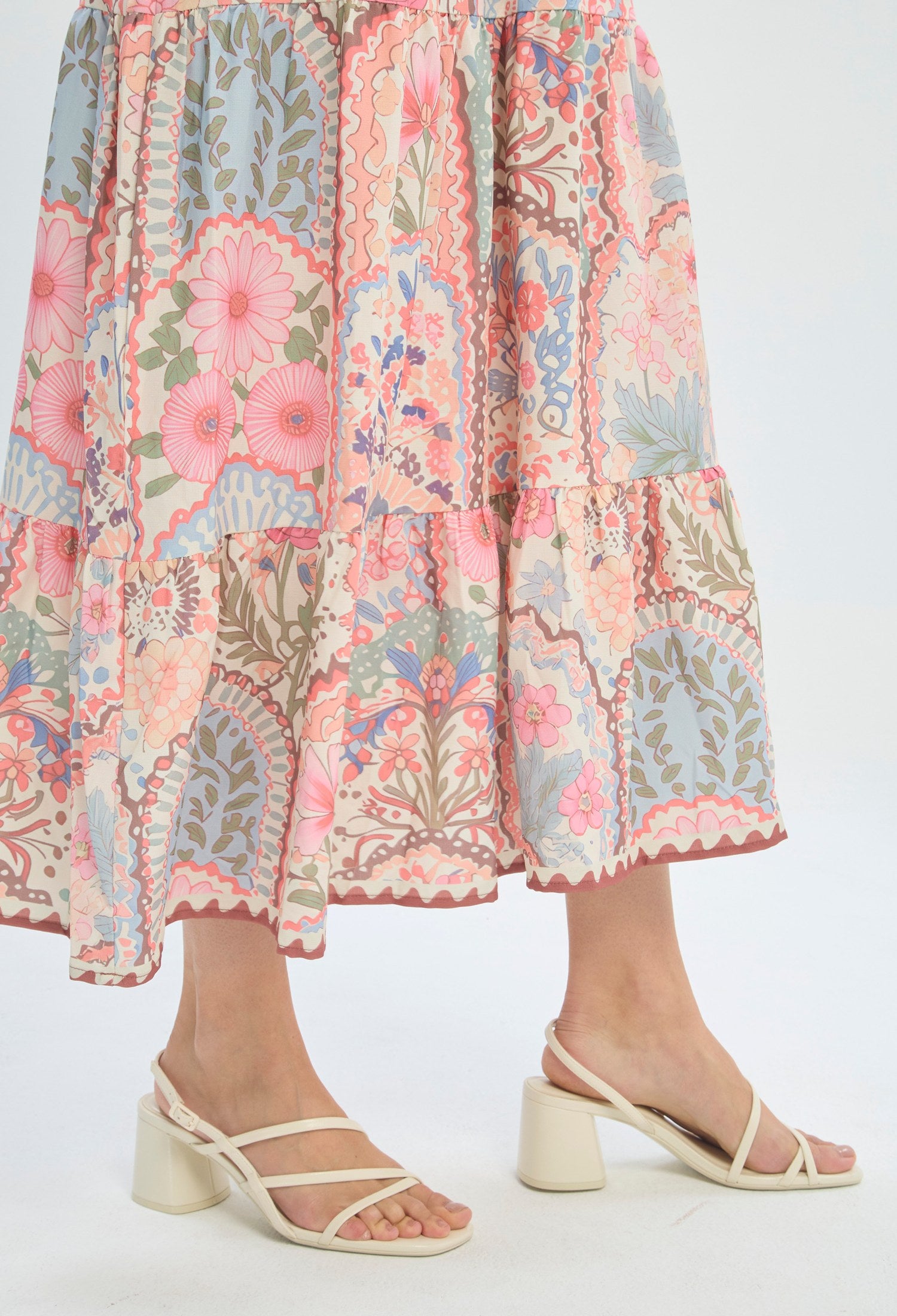 Vestido largo estampado floral rosa con mangas de vuelo BYBLA - vista 8