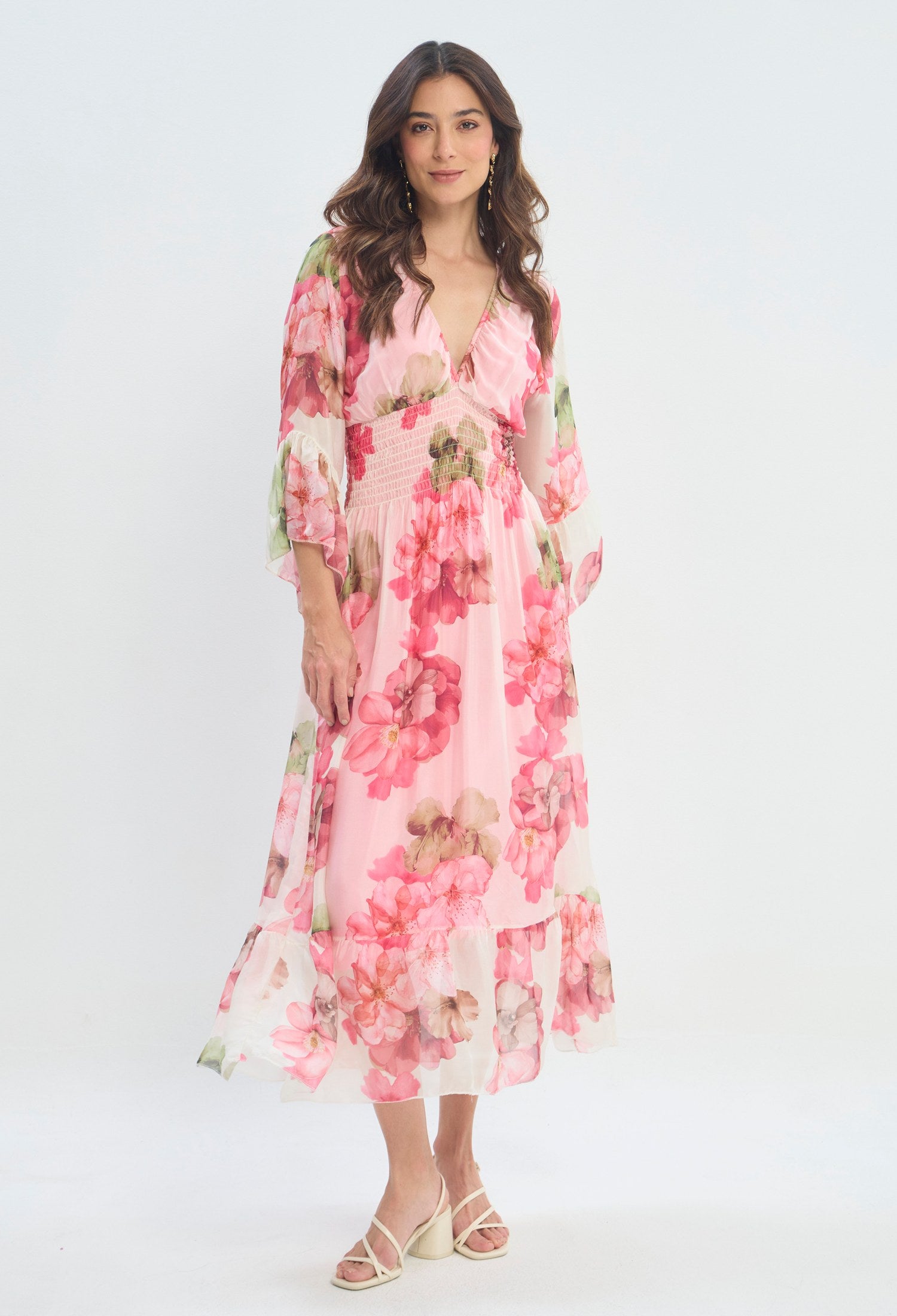 Vestido Largo Estampado Romántico rosa floral BYBLA