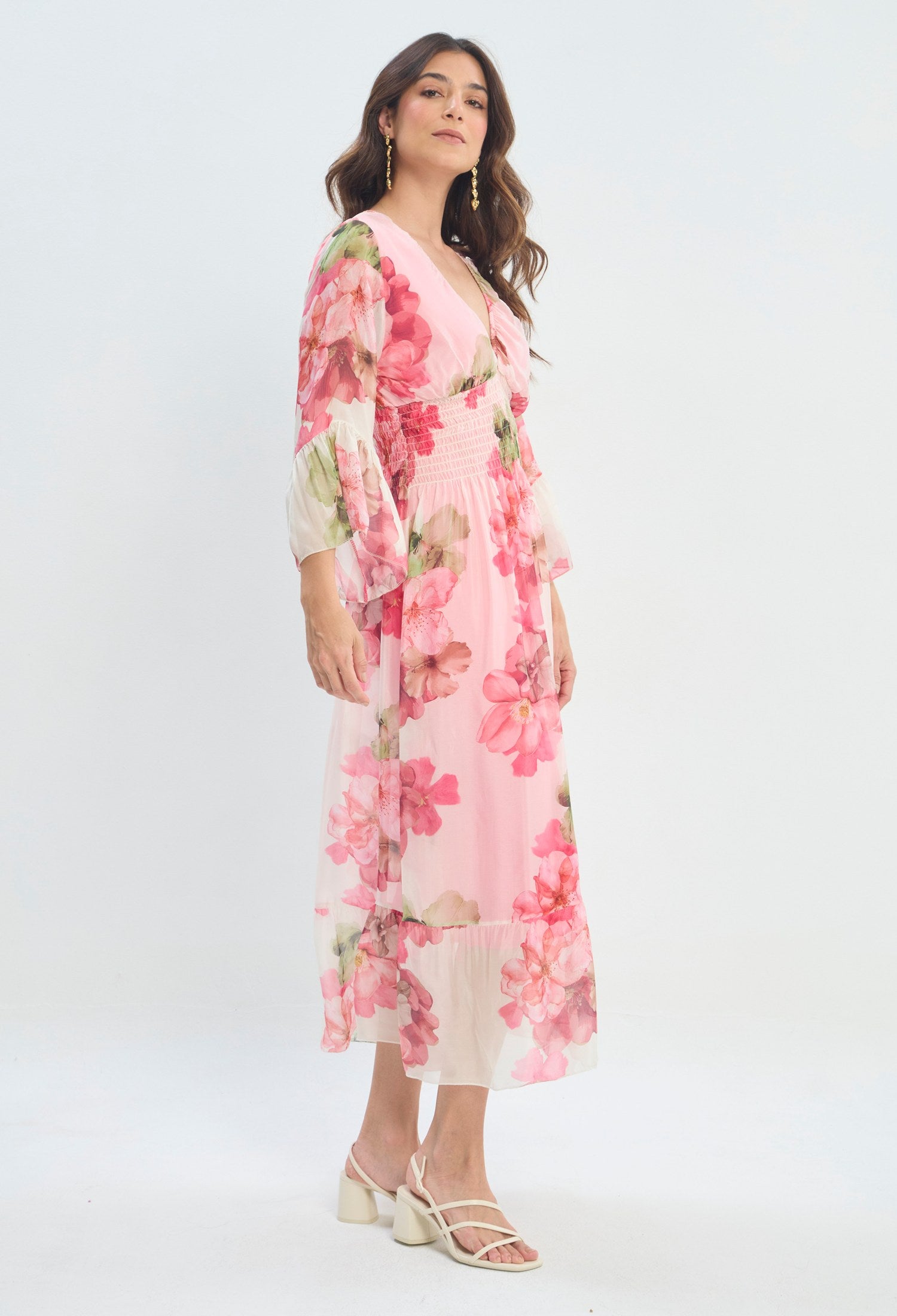 Vestido Largo Estampado Romántico rosa floral BYBLA - vista 3