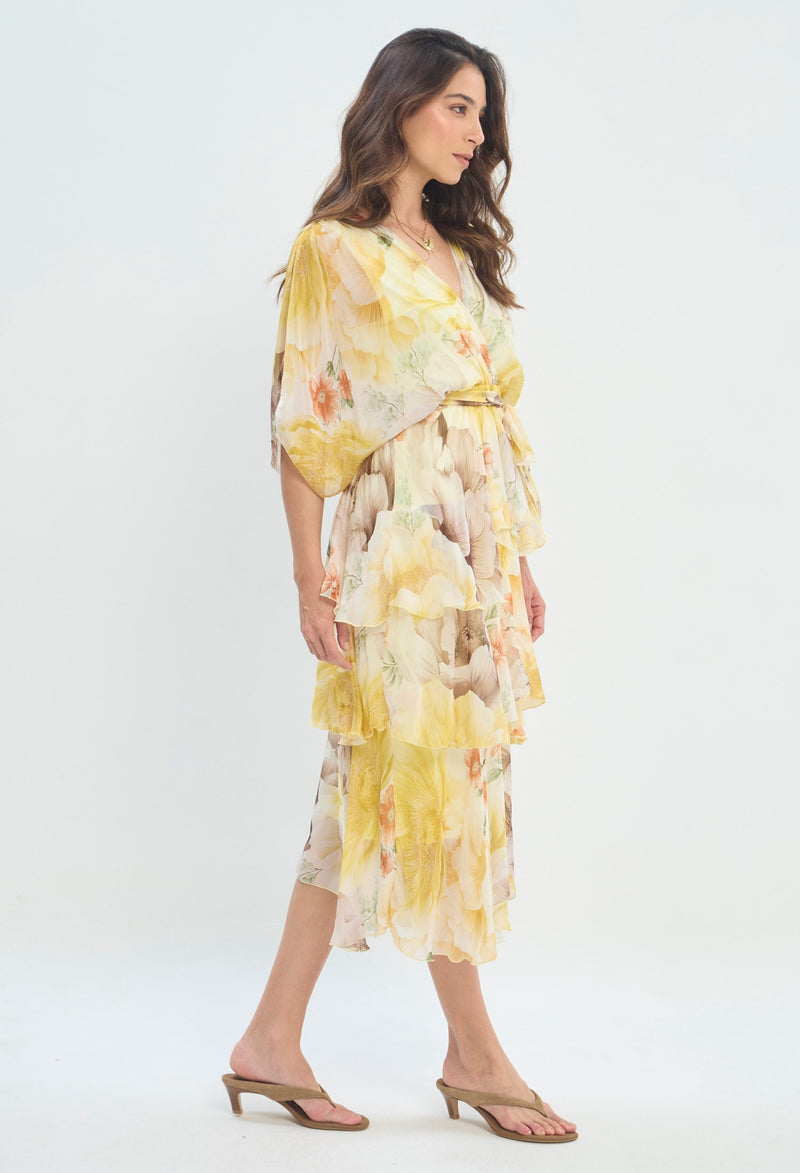 Vestido Largo Floral Cruzado amarillo mantequilla BYBLA - vista 2