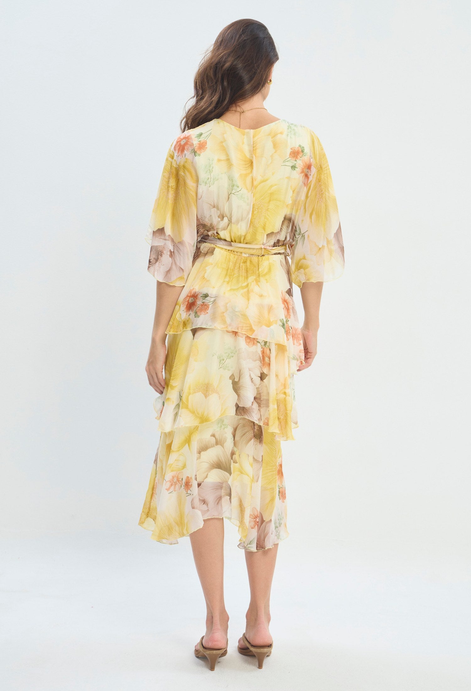 Vestido Largo Floral Cruzado amarillo mantequilla BYBLA - vista 3