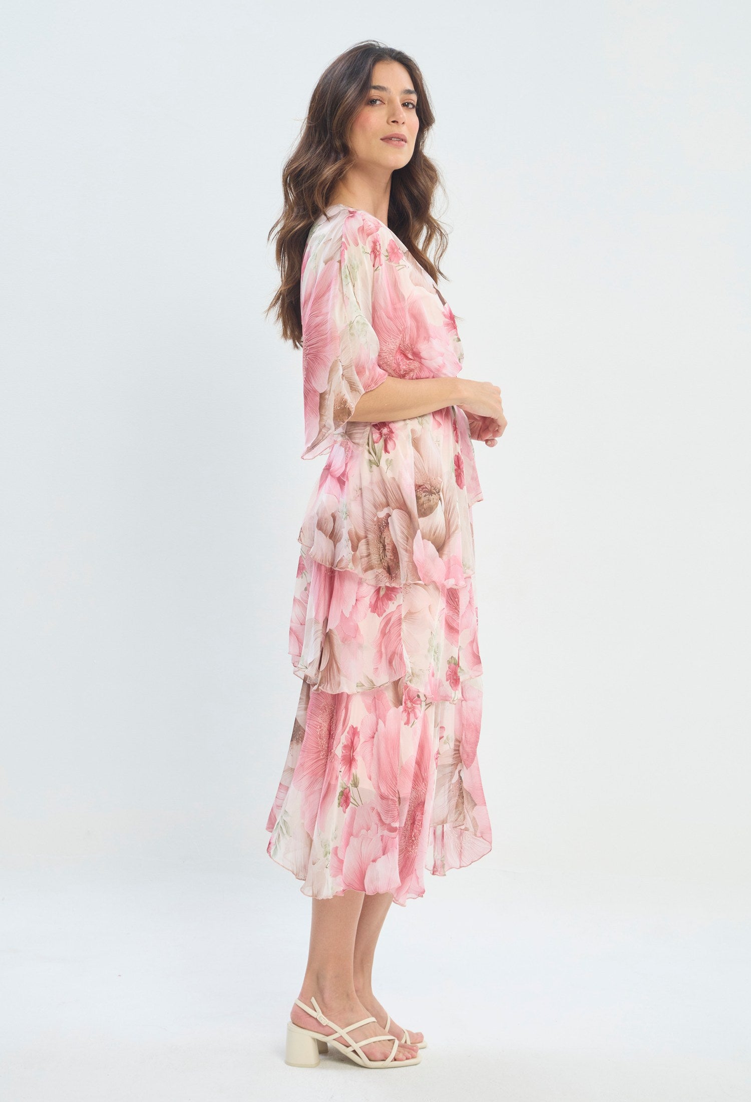 Vestido Largo Floral Cruzado rosa floral BYBLA