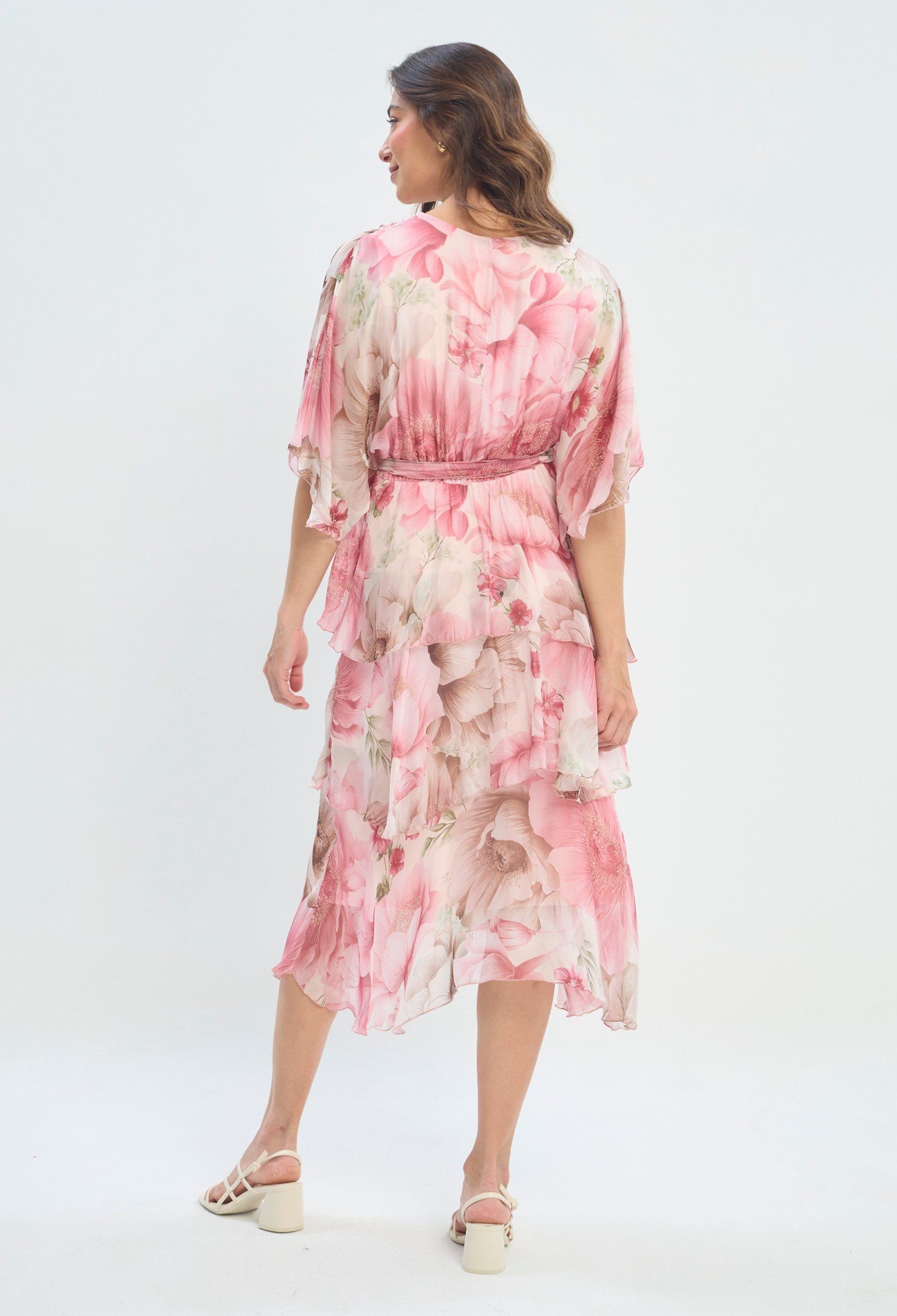 Vestido Largo Floral Cruzado rosa floral BYBLA