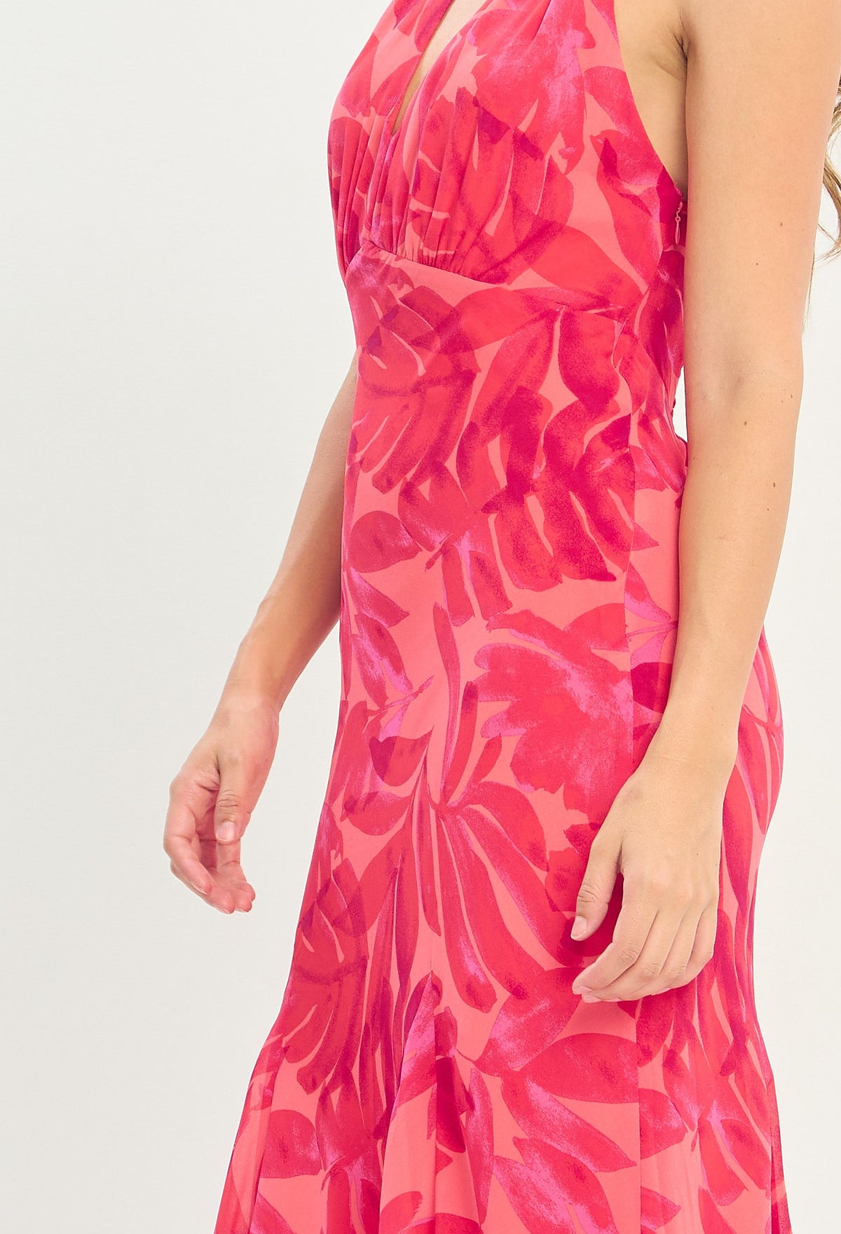 Vestido Largo Halter Sirena Hojas Fucsia BYBLA - vista 6