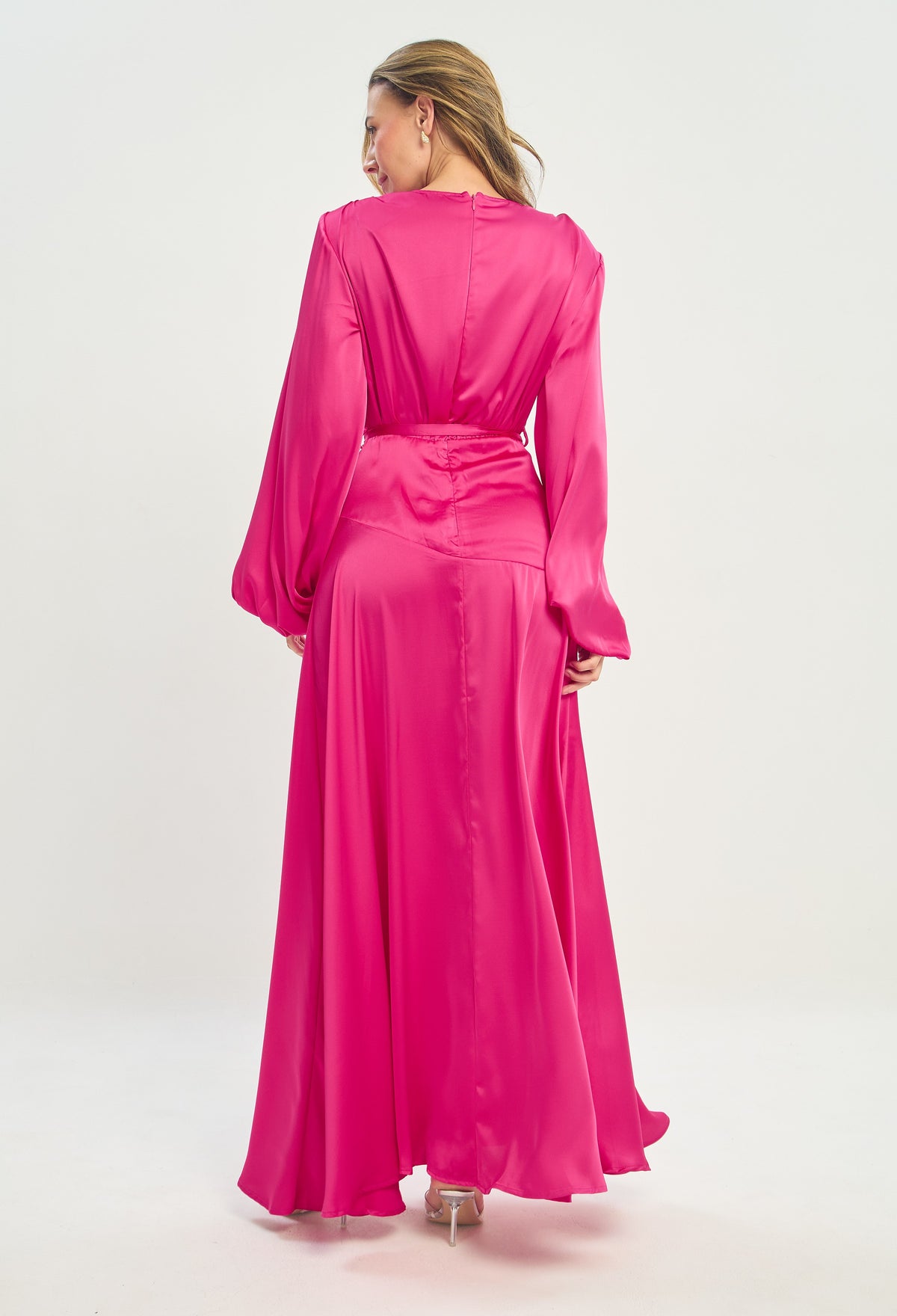 Vestido Largo Mangas Abullonadas Fucsia BYBLA - vista 3
