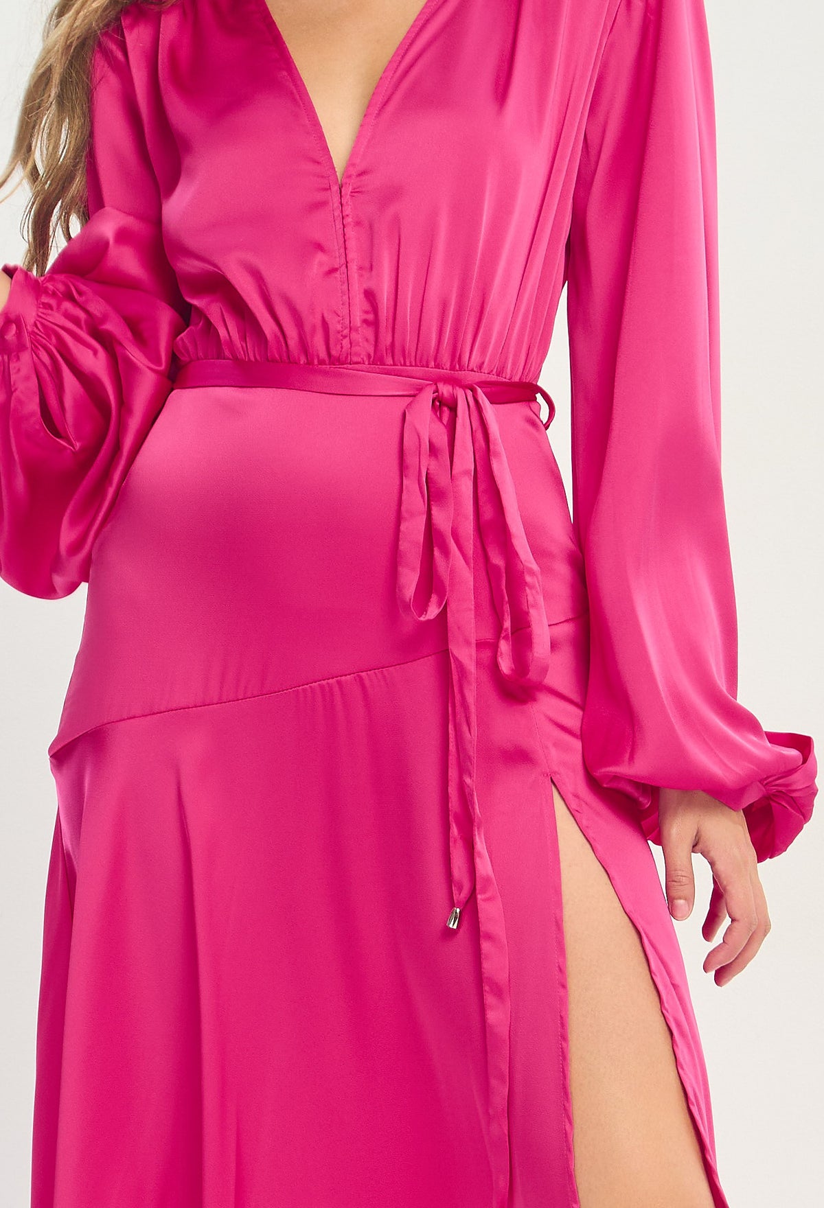 Vestido Largo Mangas Abullonadas Fucsia BYBLA - vista 7
