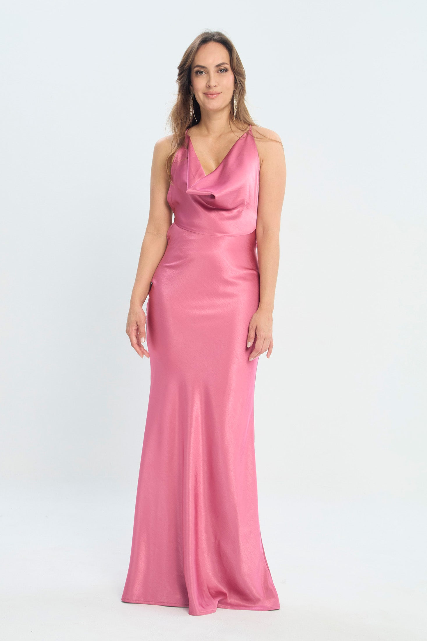 Vestido Largo Satín Drapeado NEW