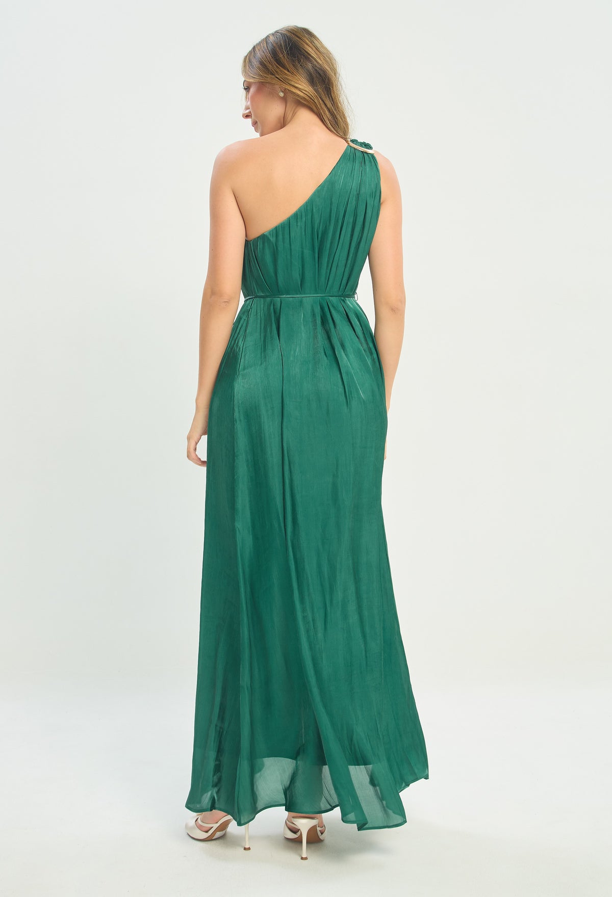 Vestido Largo Un Hombro Argolla Verde Esmeralda BYBLA - vista 5