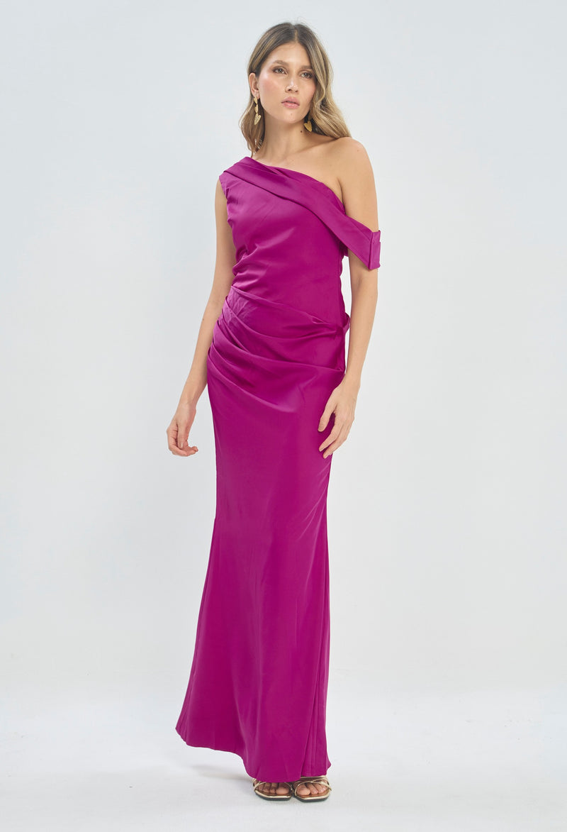 Vestido Largo Un Hombro Magenta BYBLA - vista 2