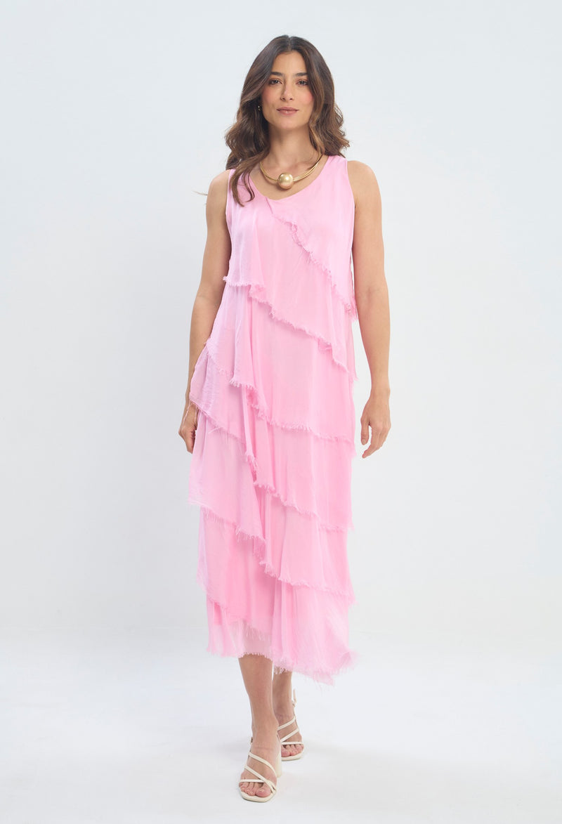 Vestido Largo Volados Deshilachados rosa chicle BYBLA - vista 2