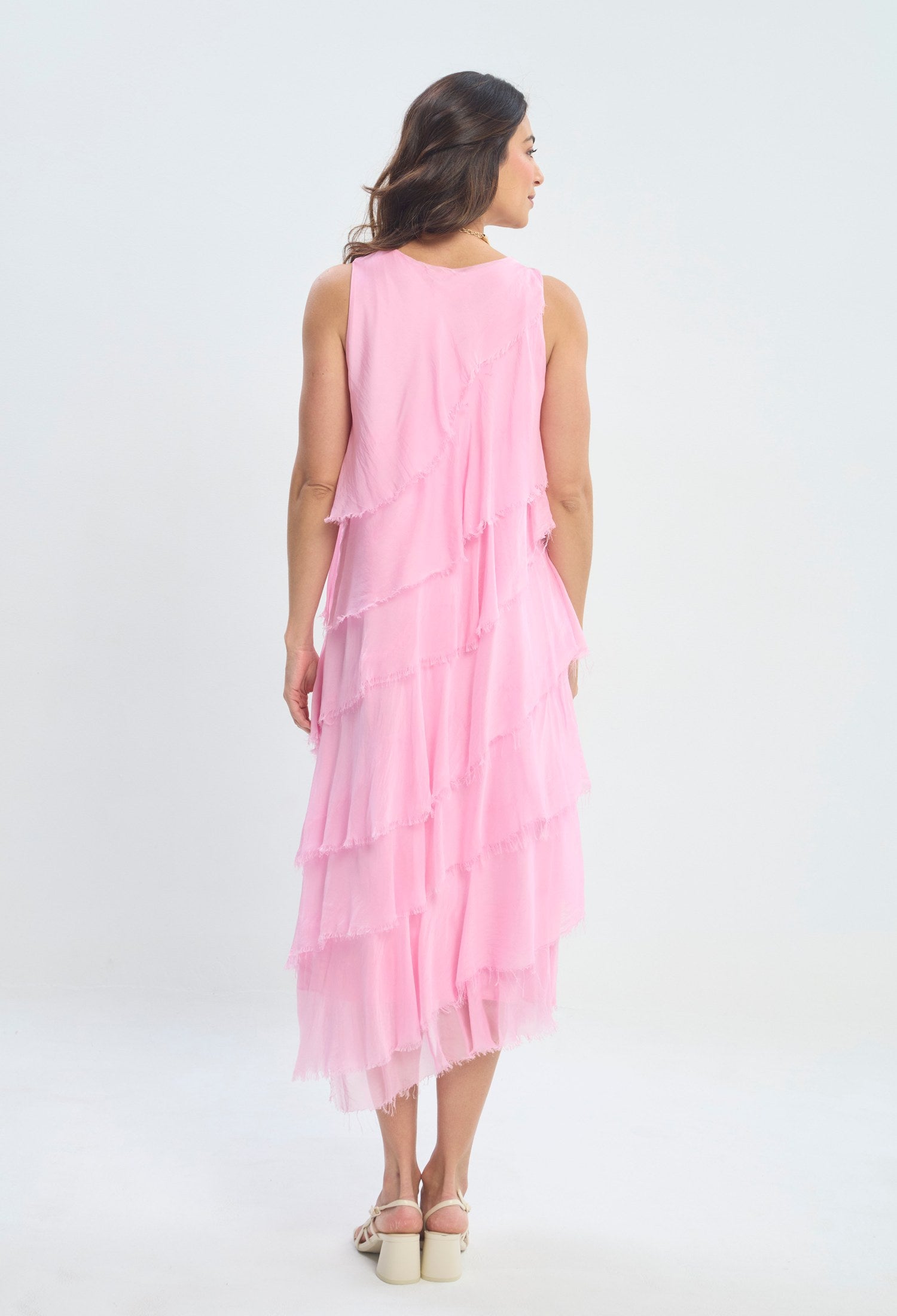 Vestido Largo Volados Deshilachados rosa chicle BYBLA - vista 4