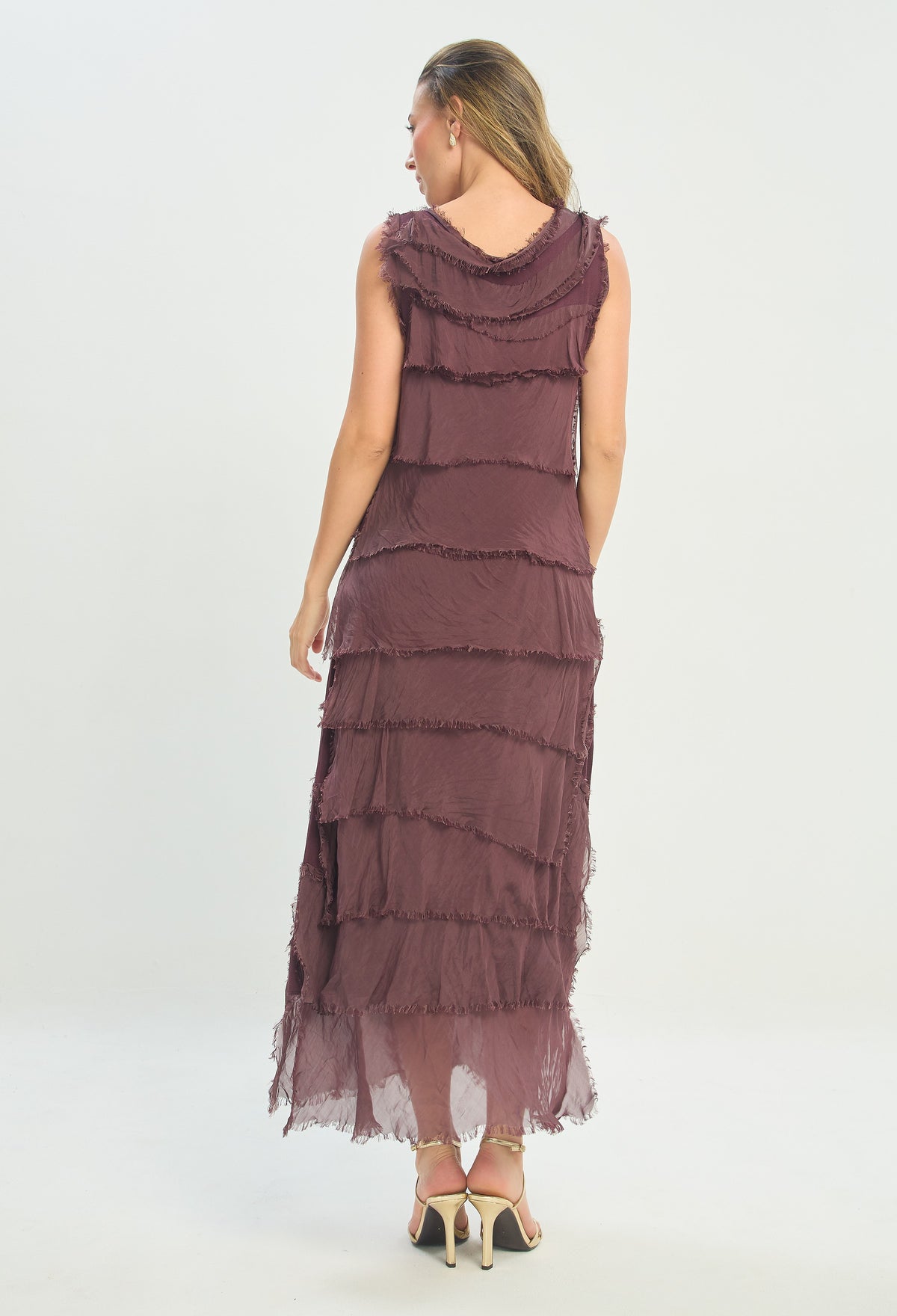 Vestido Largo Volantes Deshilachados Uva BYBLA - vista 6